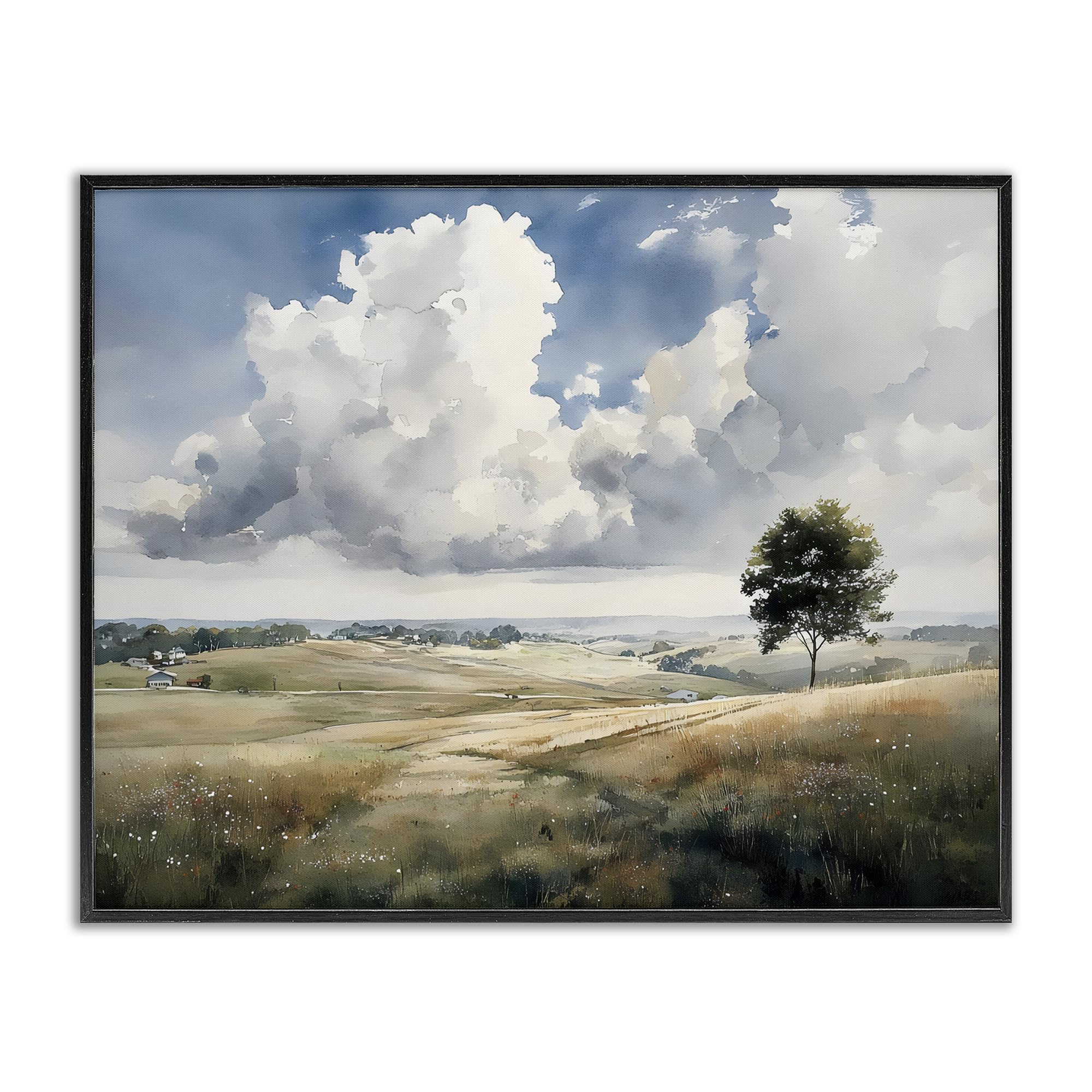 Serene Countryside Hills with Tree, impresión en giclée enmarcada de 24 x