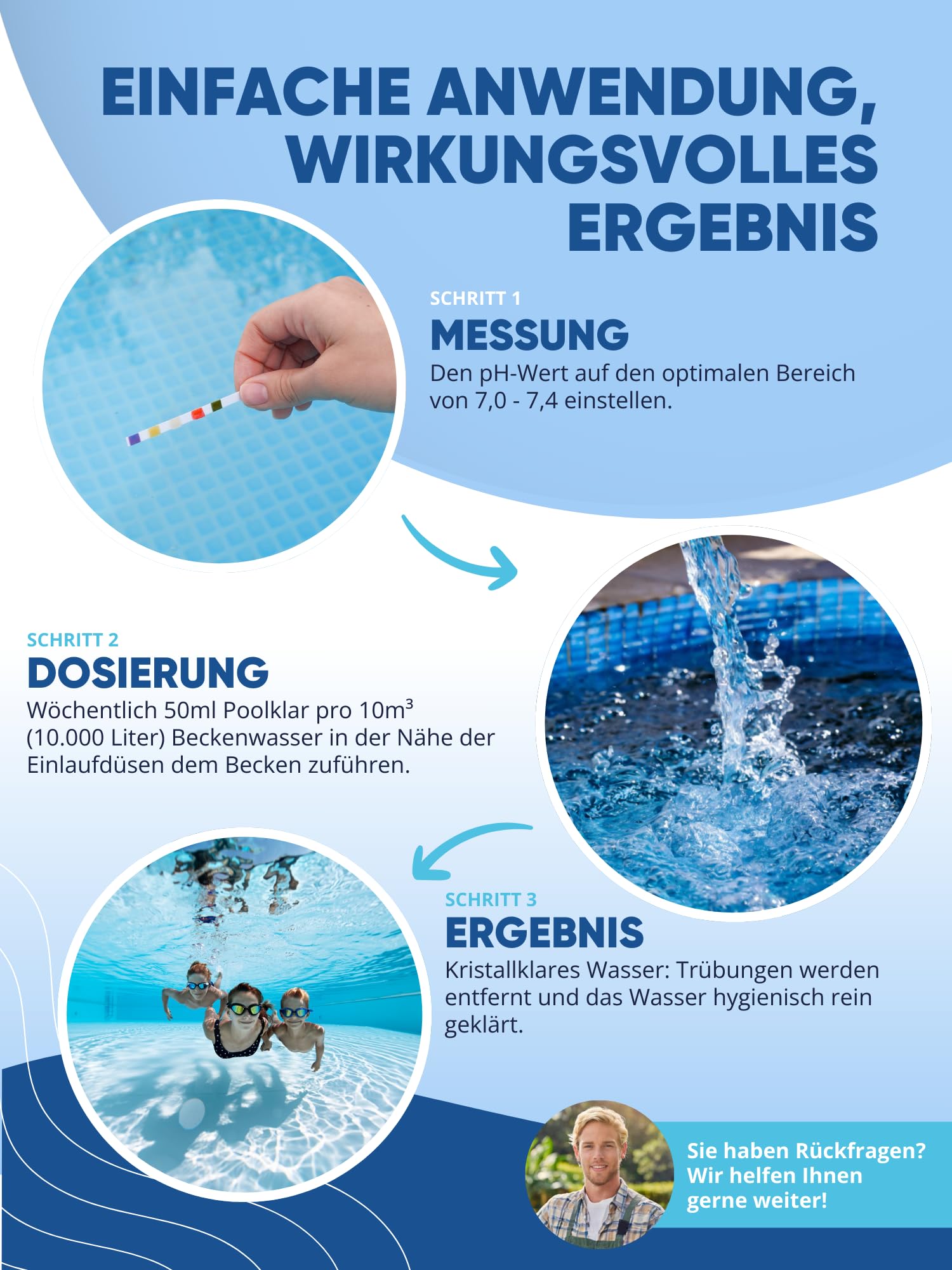 AGUALEVE® Poolklar 1l *NEU* – Kristallklar 2.0 Formel für perfektes Poolwasser – Pools, Whirlpools, Planschbecken – Markenqualität Made in Germany – für 200.000 Poolwasser – mit Note 1,2 getestet