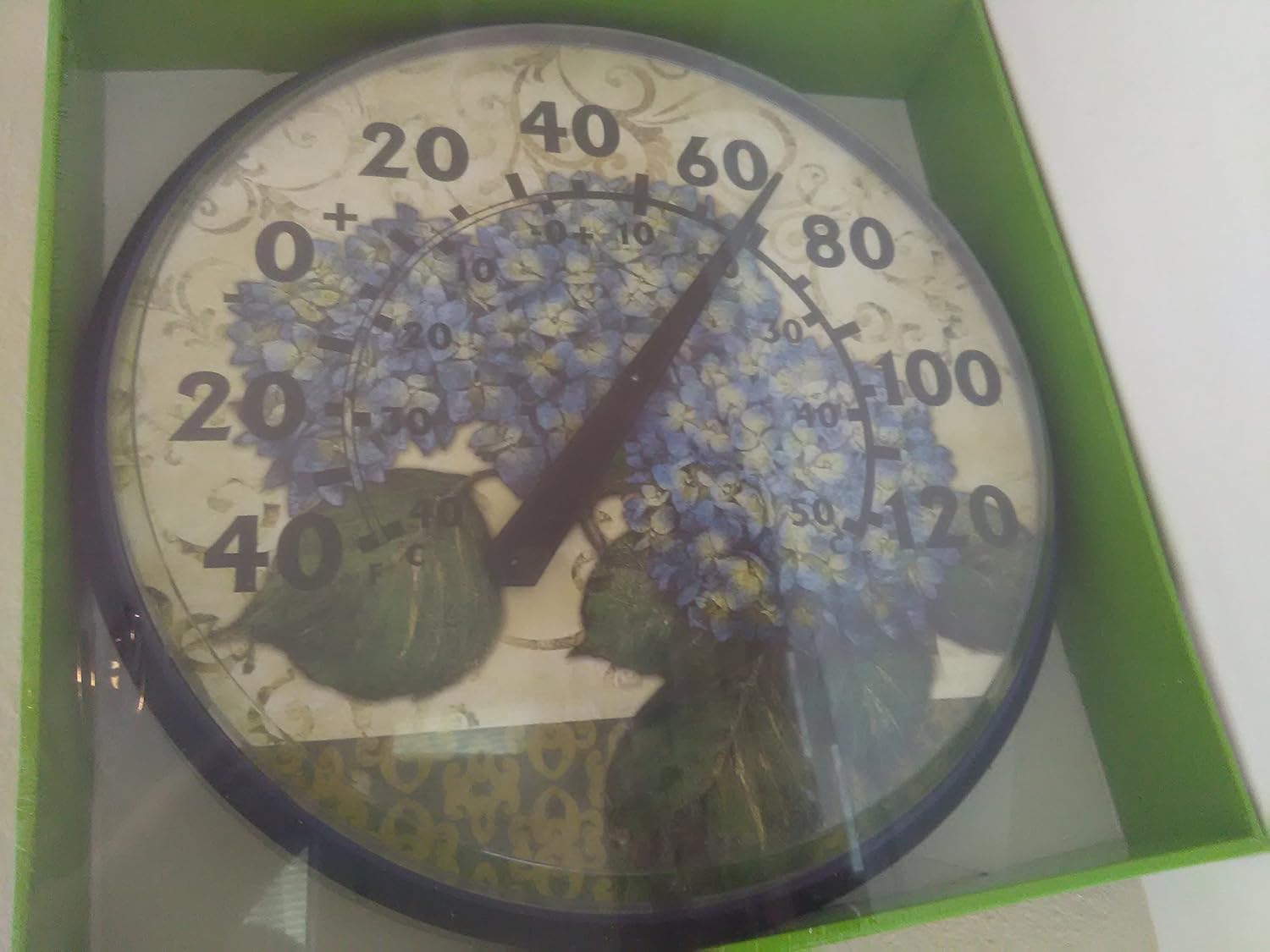 Mainstays Blue Floral Indoor/Outdoor Thermometer, Wall