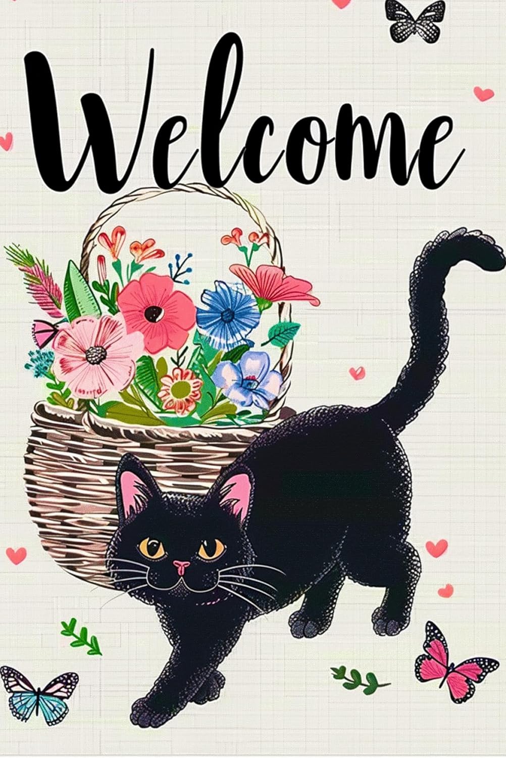 Welcome Cat Garden Flag 12x18 Inch Cute Black Cat Colorful Floral Butterfly Basket Double-Sided Yard Decoration for Outdoor Garden Patio Yard Spring Summer Décor - Image 7