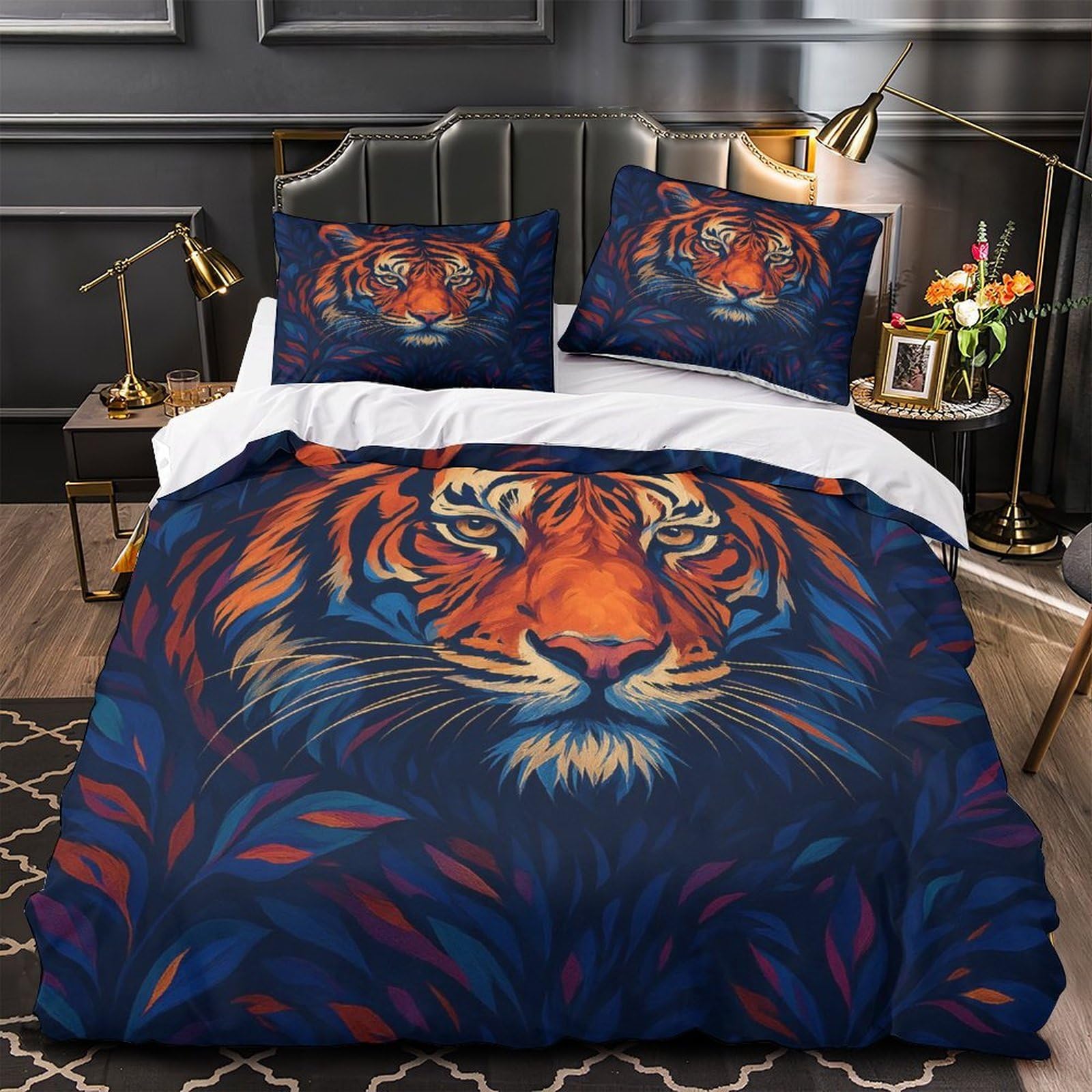 Parure de lit tigre 3D en microfibre premium effet super doux pour lit double 200x200