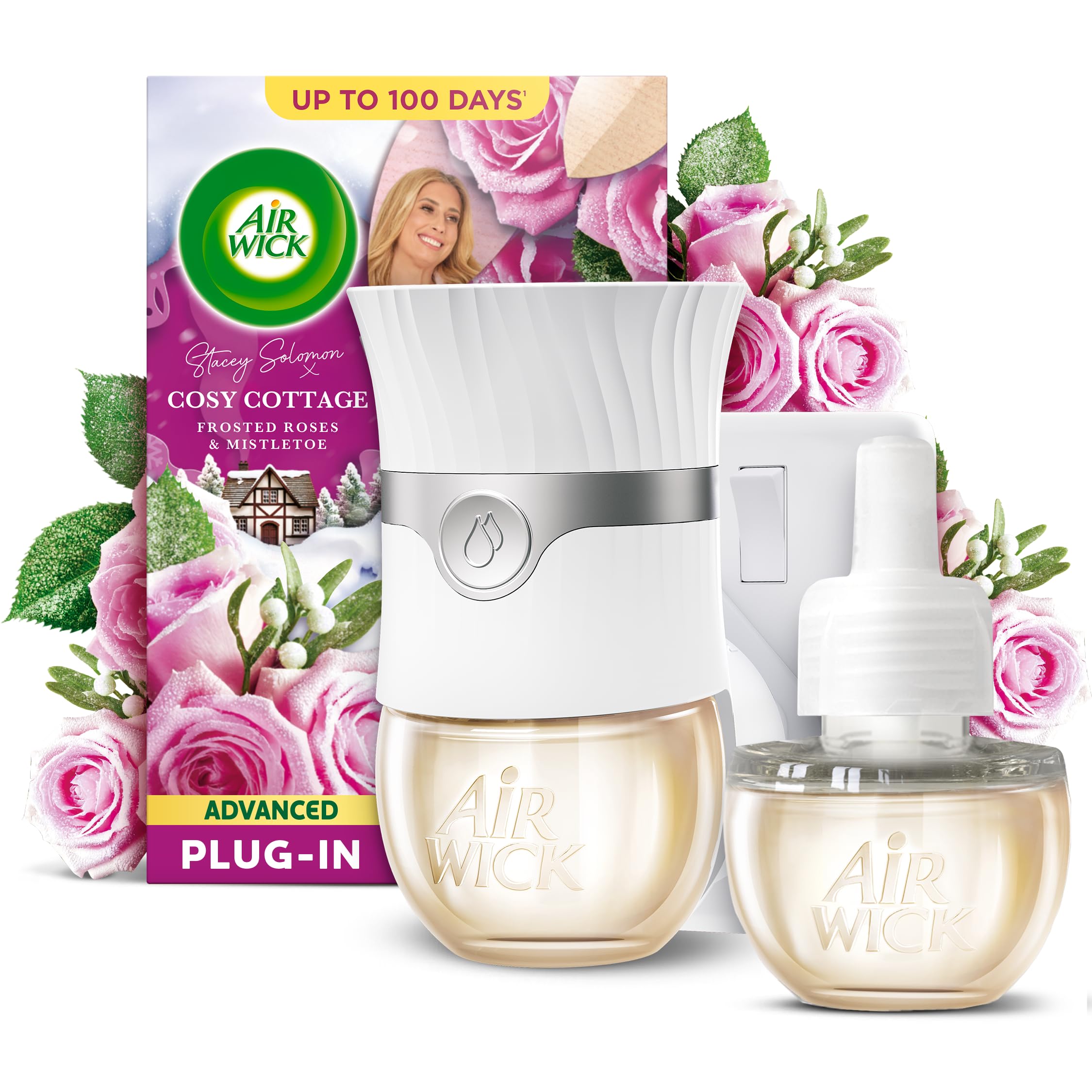 1 x AIRWICK ADVANCED PLUG - IN COMPLETE COSY COTTAGE FROSTED ROSES & MISTLETOE