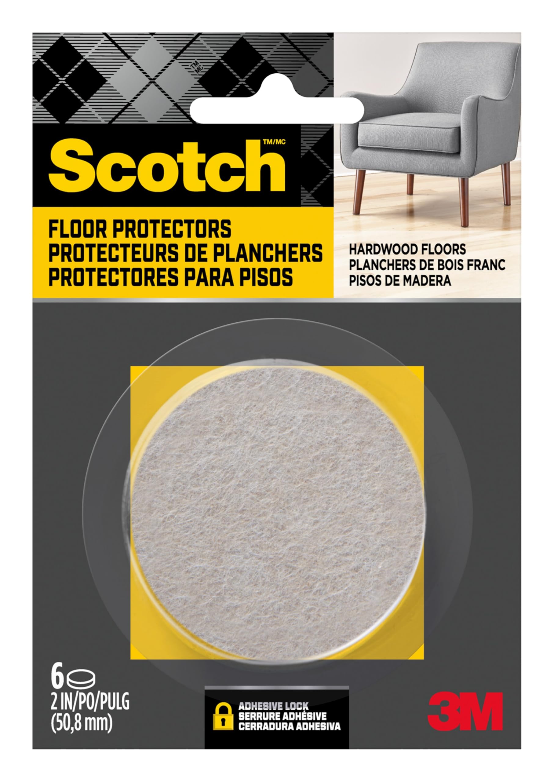 Scotch SP807-NA Felt Pads, Beige, 2" Round