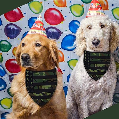 Miniatura 5 de Bandana de camuflaje para perro, bufanda lavable para mascotas, pañuelo triangular ajustable, impresión de doble cara, bandera estadounidense verde