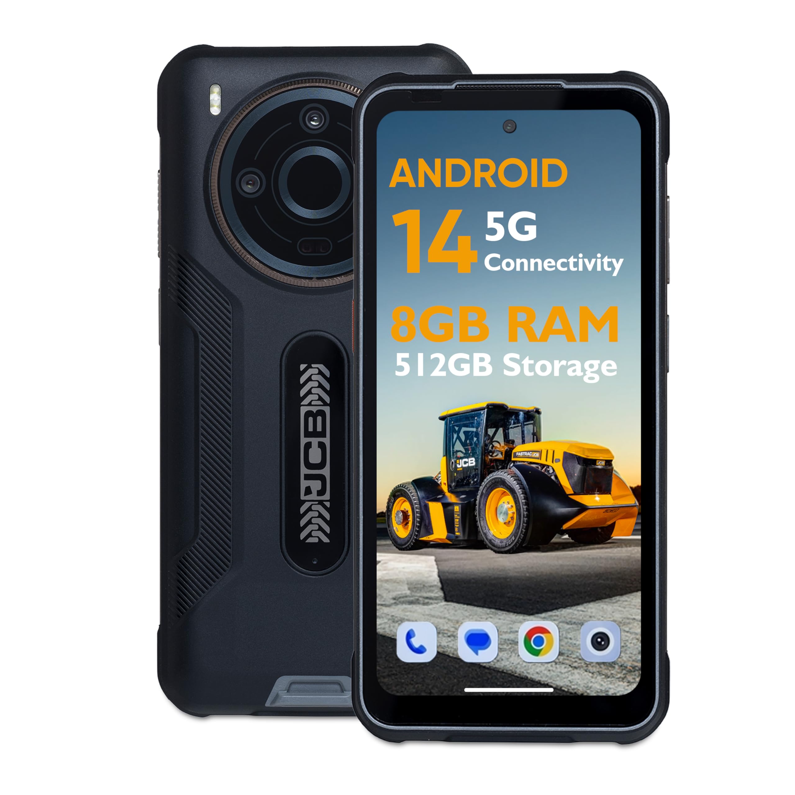 JCB Toughphone MAX M20 Rugged 5G Smartphone, Android 14, 64MP Triple Camera, 9,800mAh Battery, 512GB+8GB RAM, IP69K Waterproof, Night Vision, 6.6” FHD+120Hz Display, Military Standard, Dual SIM, NFC