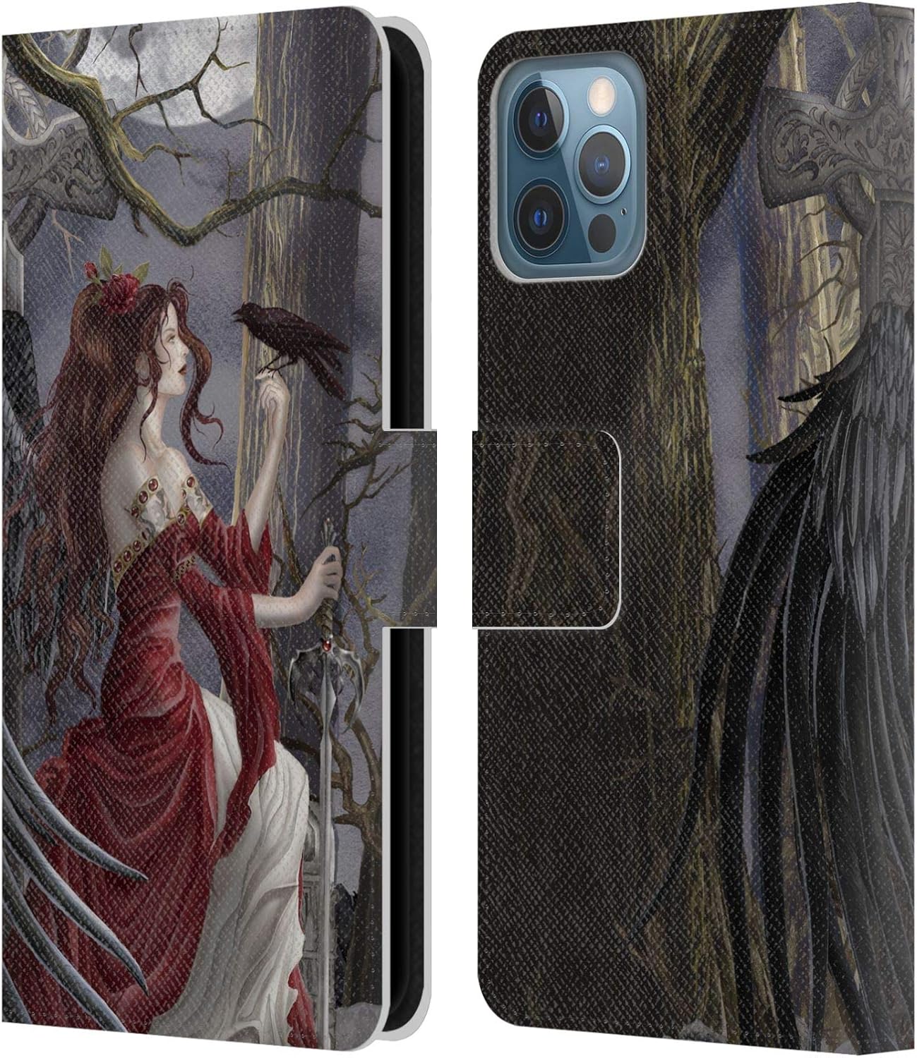 Head Case Designs Officially Licensed Nene Thomas Dark Angel Fairy with Raven Deep Forest Leather Book Wallet Case Cover Compatible with Apple iPhone 12 / iPhone 12 Pro