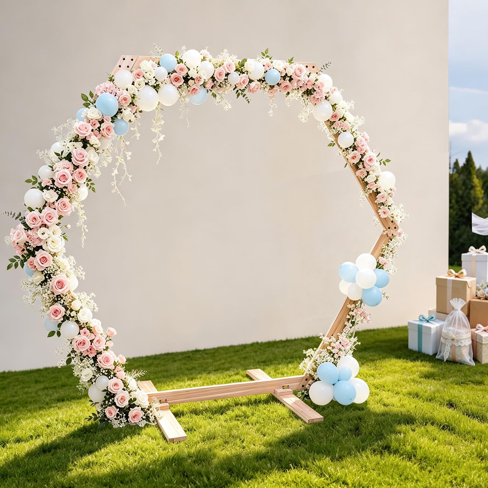Arco nuziale esagonale in legno, 2,15 m x 1,85 m