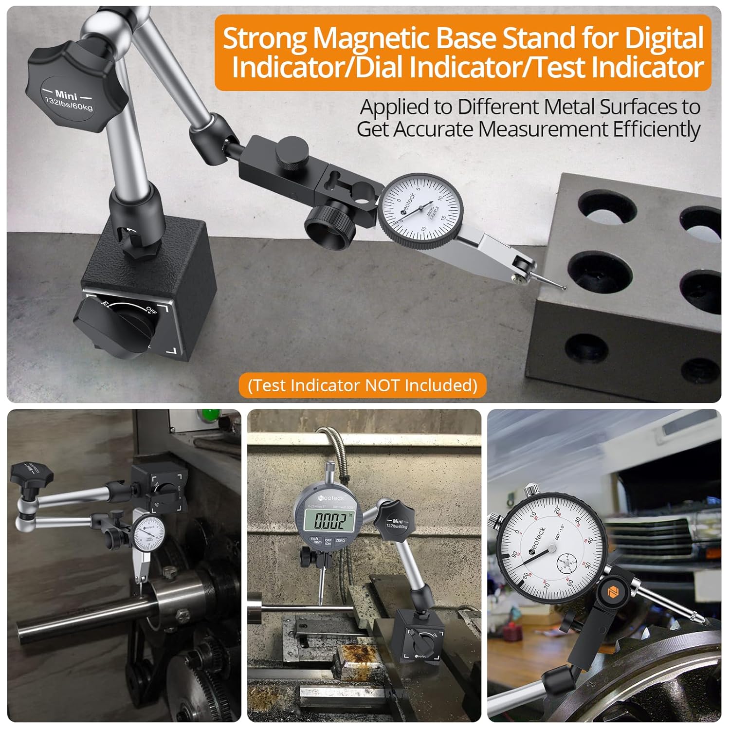 Neoteck 1" Digital Dial Indicator Set + 132lbs/60kg Magnetic Base