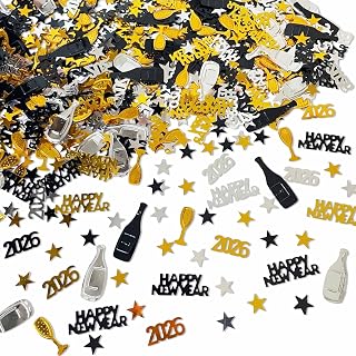 New Years Eve Party Confetti Supplies 2026 - Glitter Gold and Black Happy New Year Confetti - 1500 Pcs NYE Party Table Decorations 2025