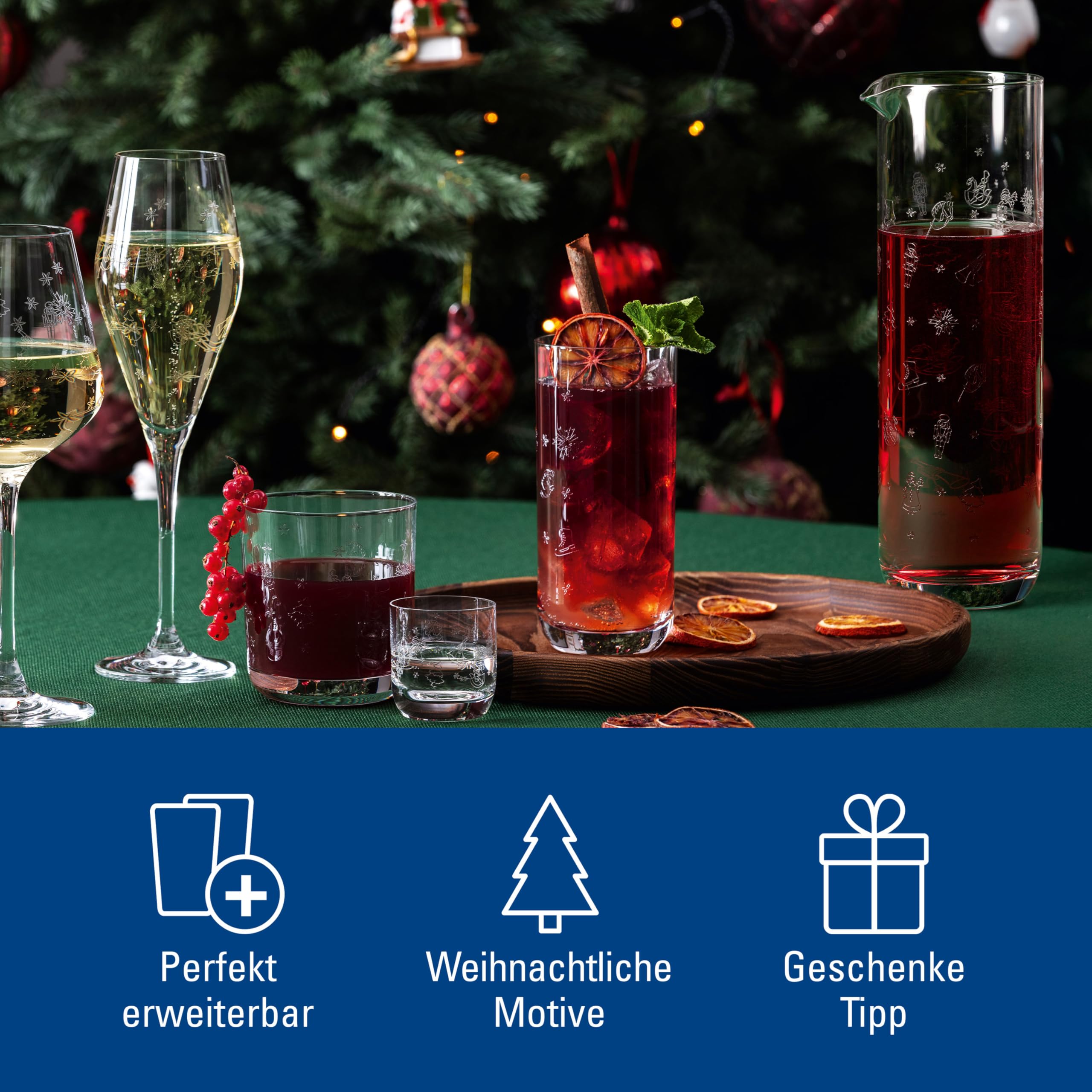 Villeroy & Boch - Toy's Delight Wasserkaraffe 1 Liter Klar, Spülmaschinenfest, Weihnachten, Glaskaraffe 1l, Saftkrug, Wasserkrug, Kanne, Weihnachtsmotiv, Kristallglas
