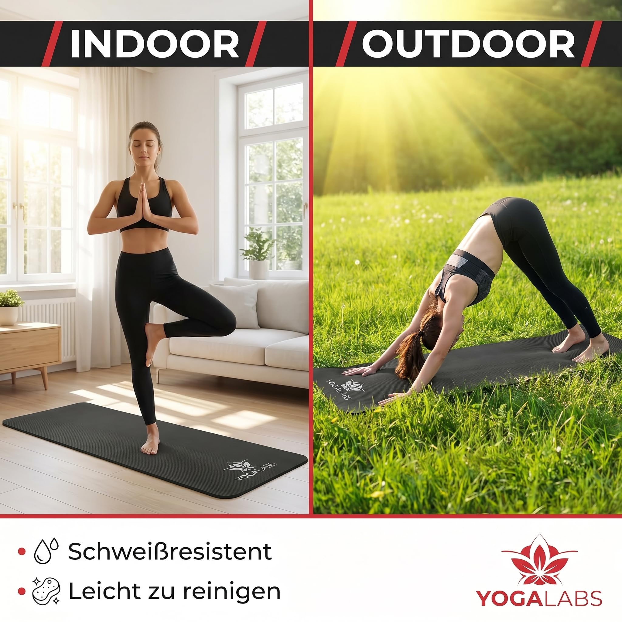 Esterilla de yoga NRB 183 x 61 x 1,5 cm – Esterilla de fitness extra gruesa y esterilla de gimnasia – Antideslizante, suave con articulaciones y resistente – Esterilla de pilates con correa