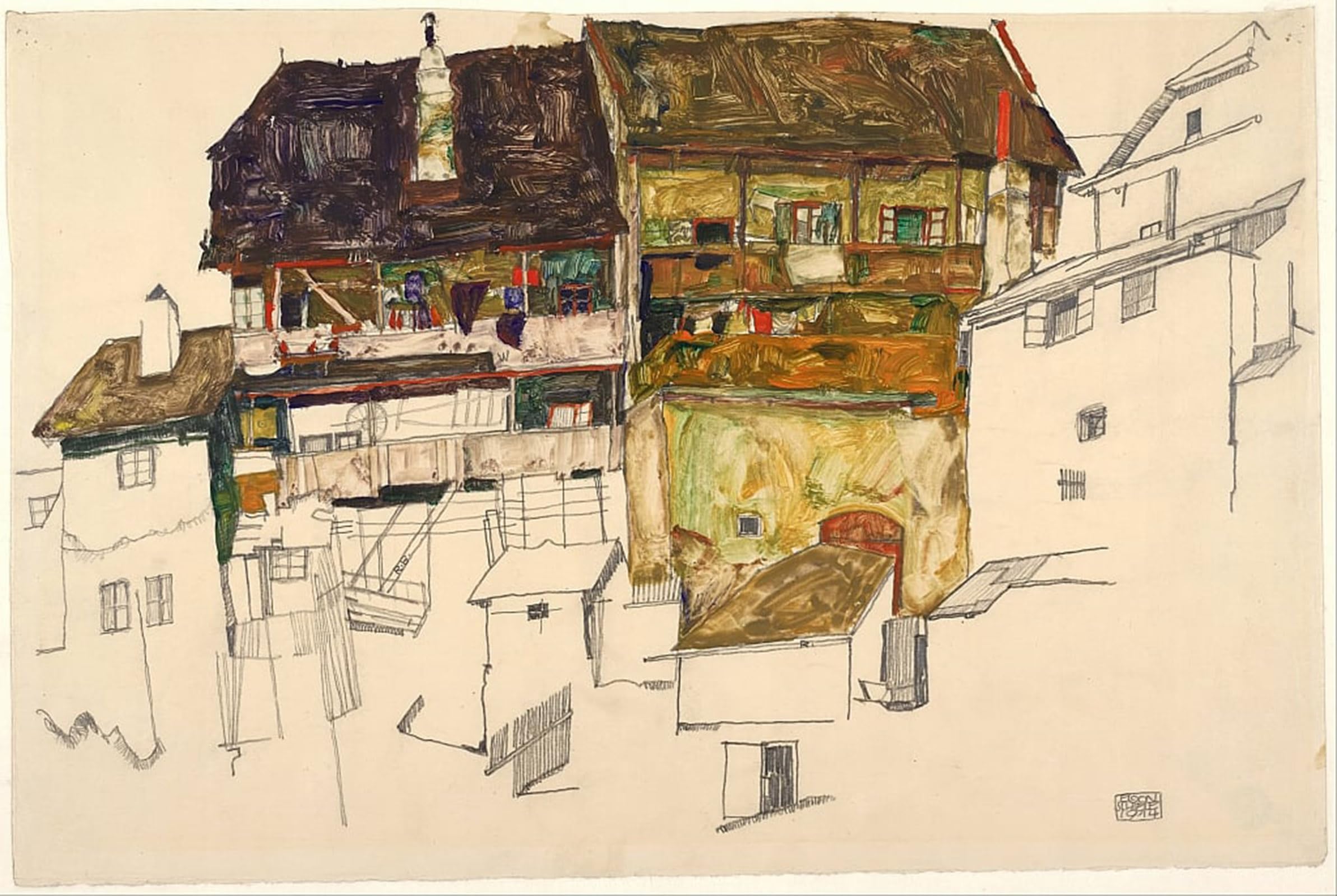 ARTXLXXBN Famous Art Print Poster Vintage Wall Art Old houses in Krumau by Egon Schiele Canvas Art Poster for Home Decor 60x90cm