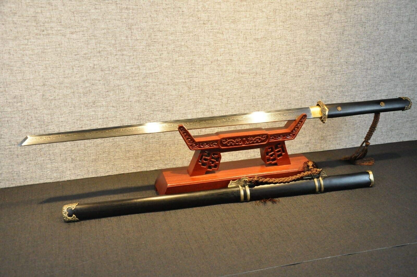Sword Handmade Knife Supremacy 2 Tang Knife Pure Copper Damascus Steel Burning Edge
