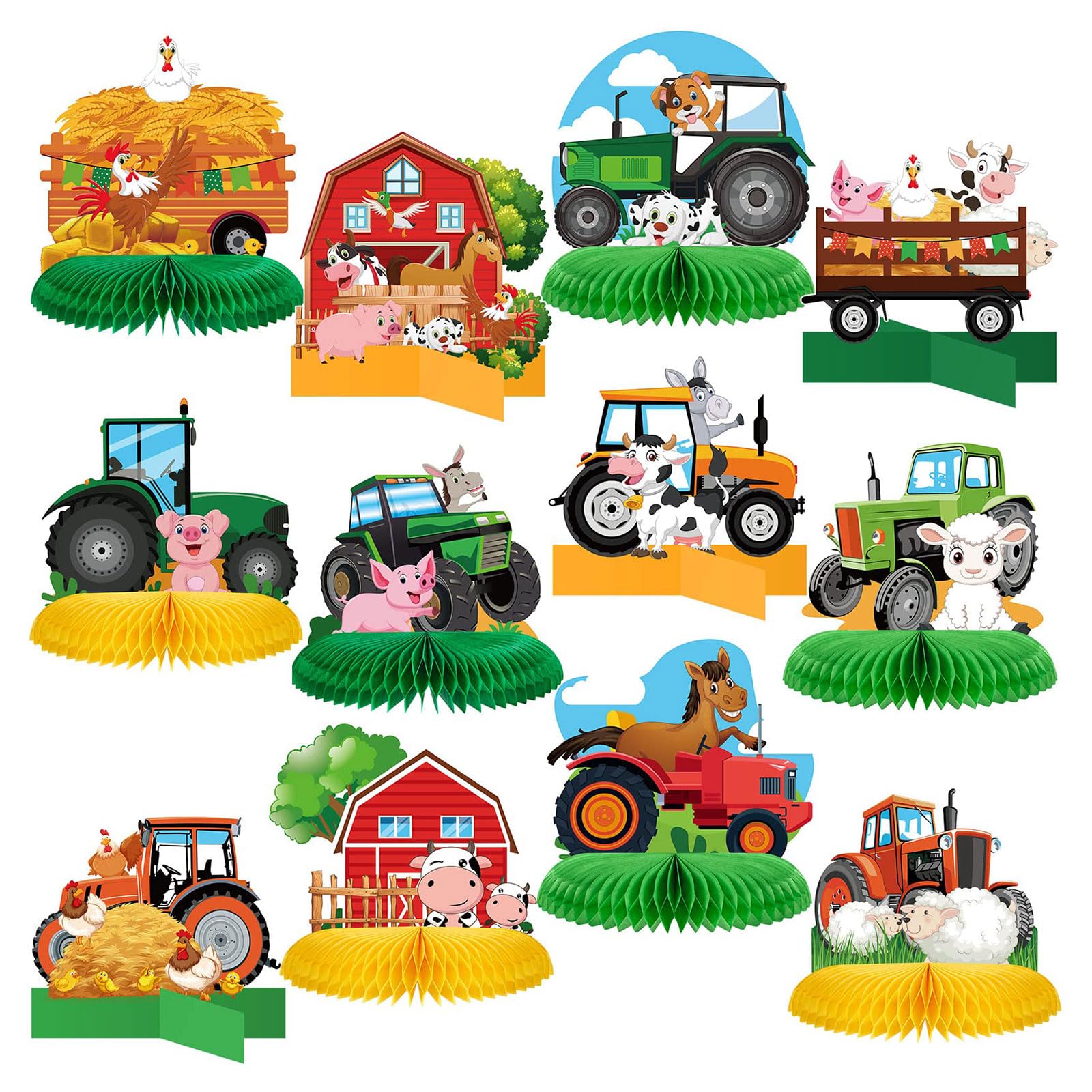 Bubaxuce 12 Pieces Tractor Party Decorations Farm Honeycomb Table Centerpieces Birthday Event Accessories Animal Table Ornaments For Cowboy Cowgirl Ranch Truck Decor