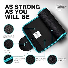 ActiveGear Waist Trainer for Women & Men - Sweat Band Waist Trimmer Belt for a Toned Look - Reinforced Trim and Extra Secure Fastening (Blue Hem, Medium: 8 x 42)