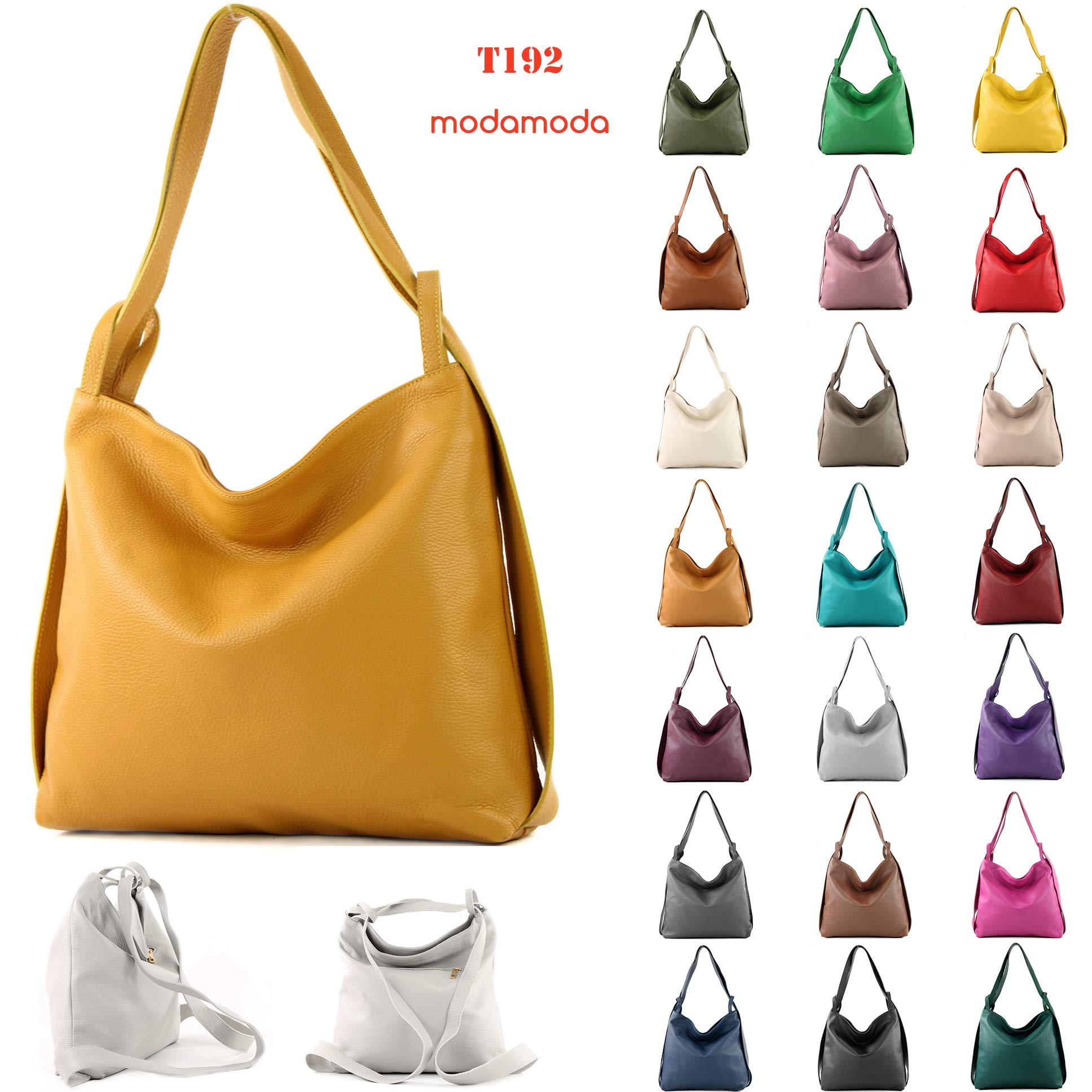 modamoda de T192 Damen Leder Rucksack Schultertasche, 40 x 37 x5 cm, Groß, handmade in Italy