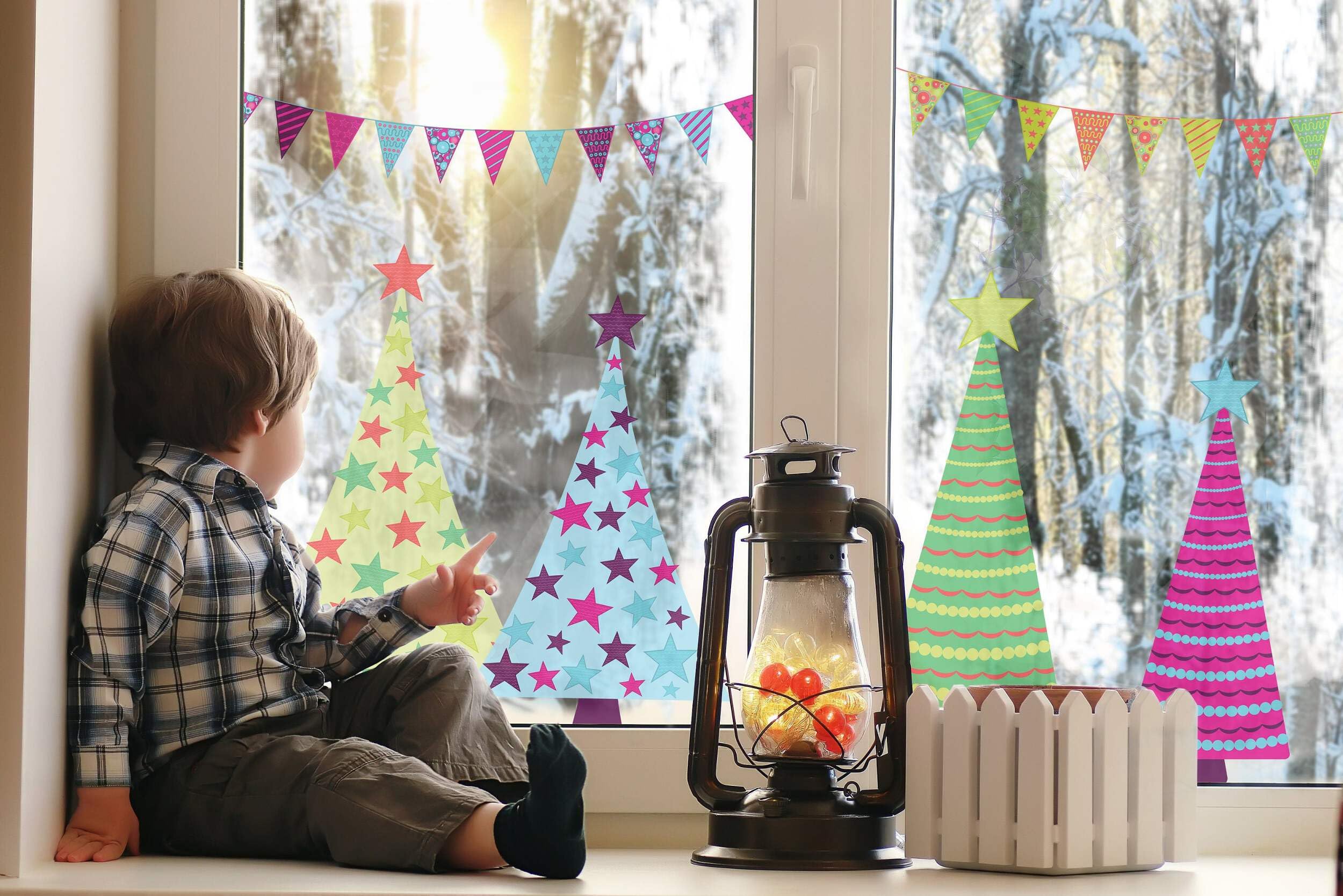 Quotemywall Decorative Christmas Trees Quote My Wall Christmas Window Sticker Trees - Colourful Decorative Buntings And Christmas Tree Decals For Home Shop Kids Removable Film (Decorative Christmas Trees)
