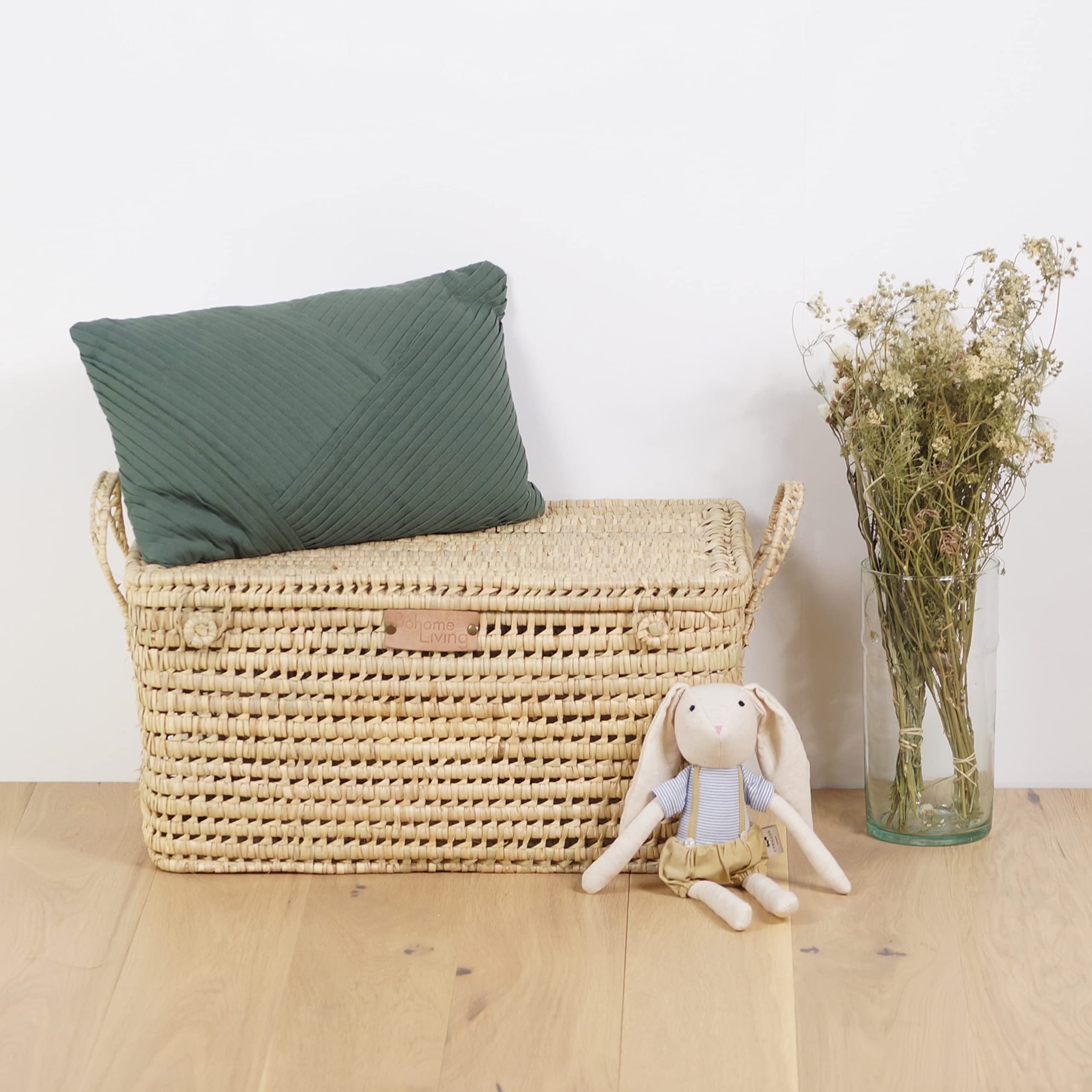 Coffre de rangement en osier naturel tressé 60cm, avec couvercle de fermeture, idéal rangement à jouets, Malle à Jouets, Idéal Enfants et Bébé, Artisanal
