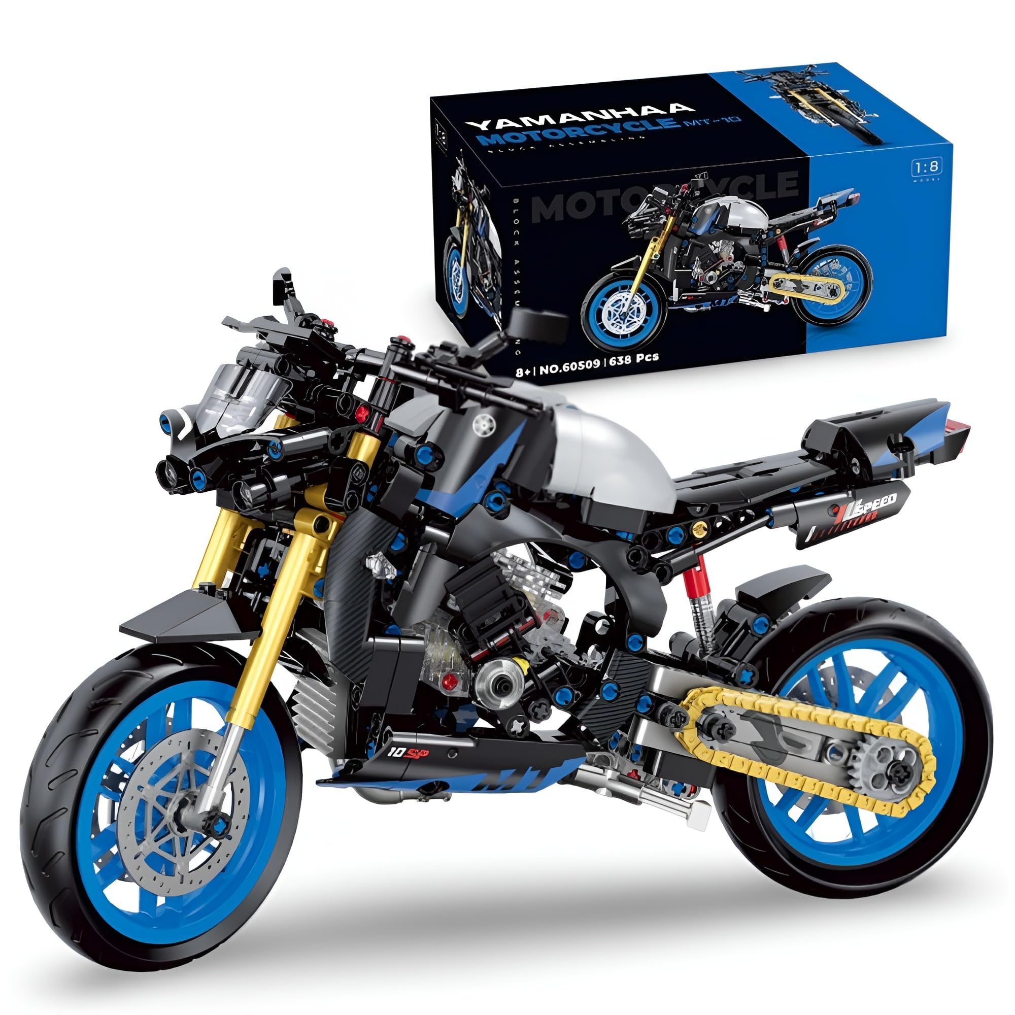 Ebortsin Motorcycle Building Blocks Set, 638 Pcs MT-10 Motorbike Building Kits, Tech Concept Supermotorcycle Model Toys