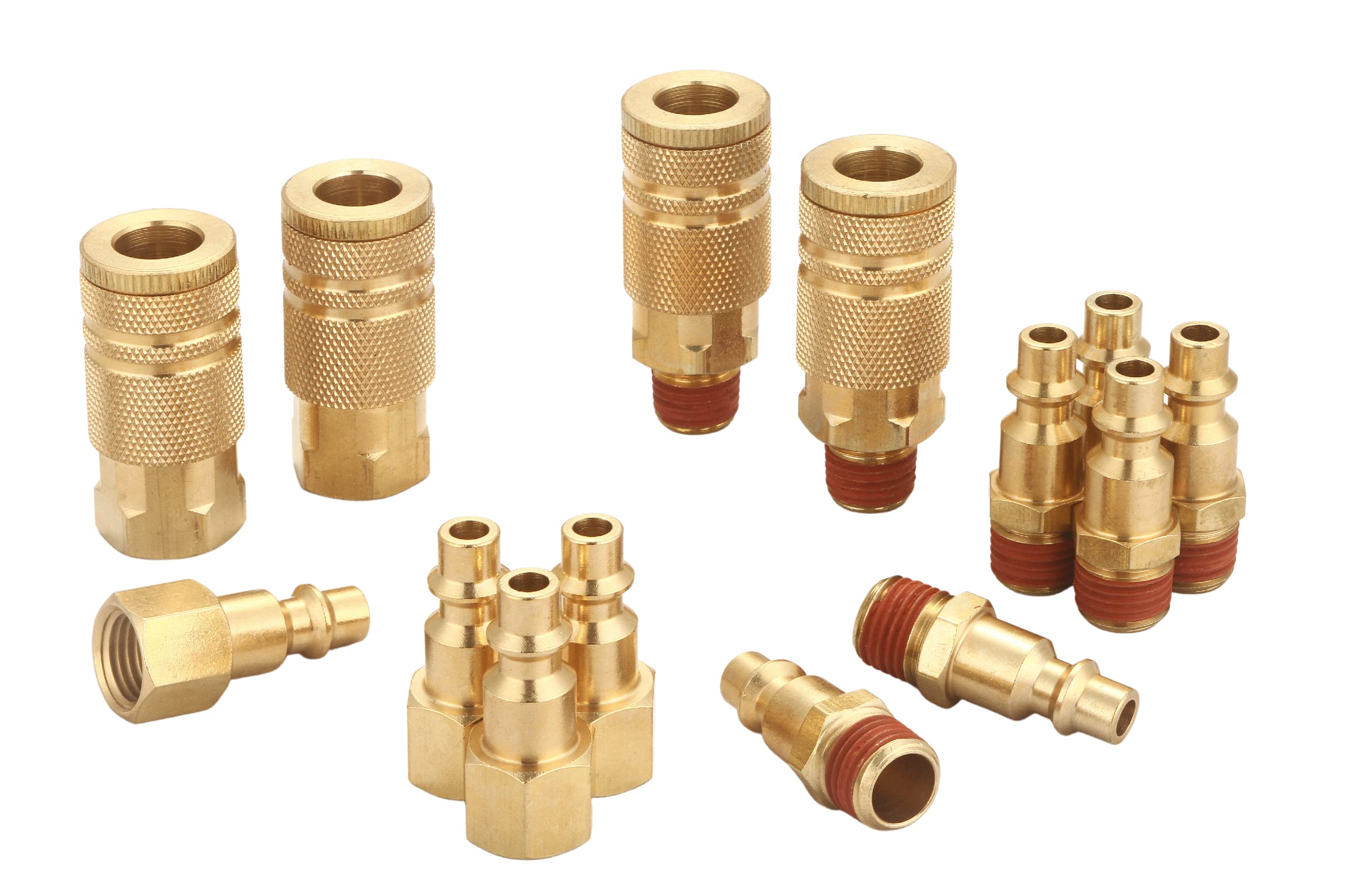 T TANYA HARDWARE Coupler and Plug Kit (14 Piece), Industrial Type D, 1/4 Inch NPT, Solid Brass Quick Connect Air Hose Fittings Set, with Sealant