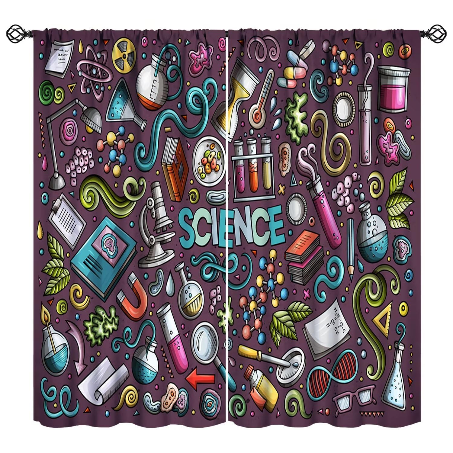 JESTRONRY Science Kids Blackout Curtains, Science Lab Book Equations Doodles Design Print Curtains Home Decor Rod Pocket Darkening Drapes for Boys Girls Bedroom Study Room 52x84in