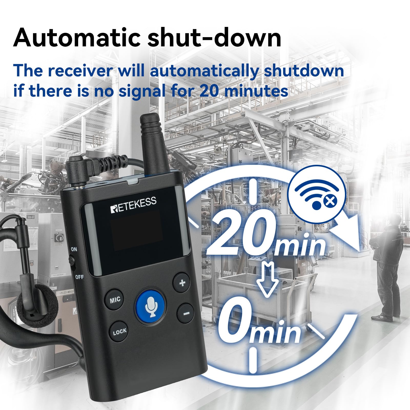 Retekess TT126 Tour Guide System, 280m Two Way Tour Guide System, Two Way Communication Headset, Système De Communication Sans Fil Pour Entraînement L'équitation, Accueil VIP (1 Emetteur 1 Récepteur