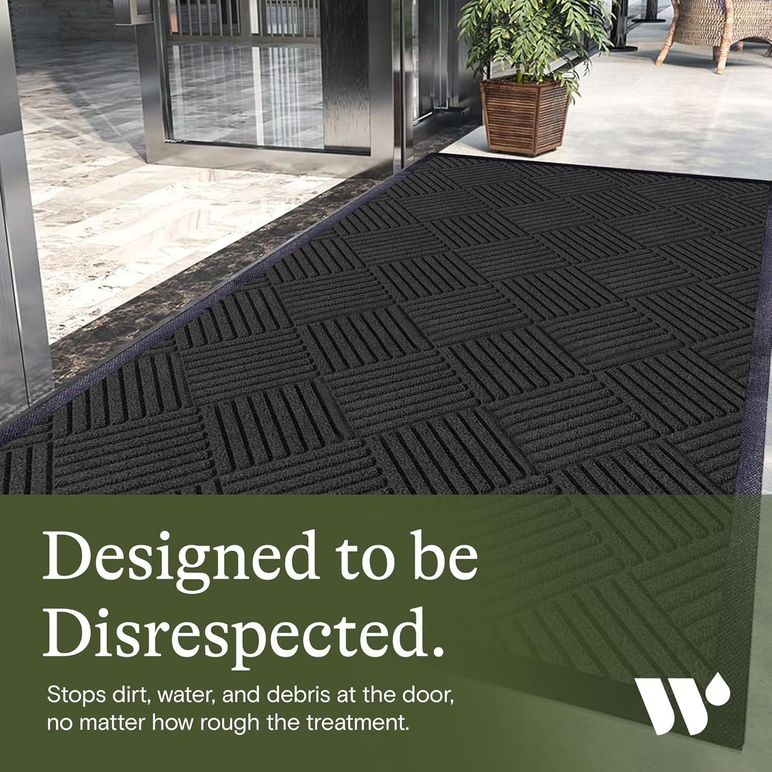 M+A Matting WaterHog Diamond | Commercial-Grade Entrance Mat with Rubber Border – Indoor/Outdoor, Quick Drying, Stain Resistant Door Mat (Charcoal, 4' x 6') - Image 3