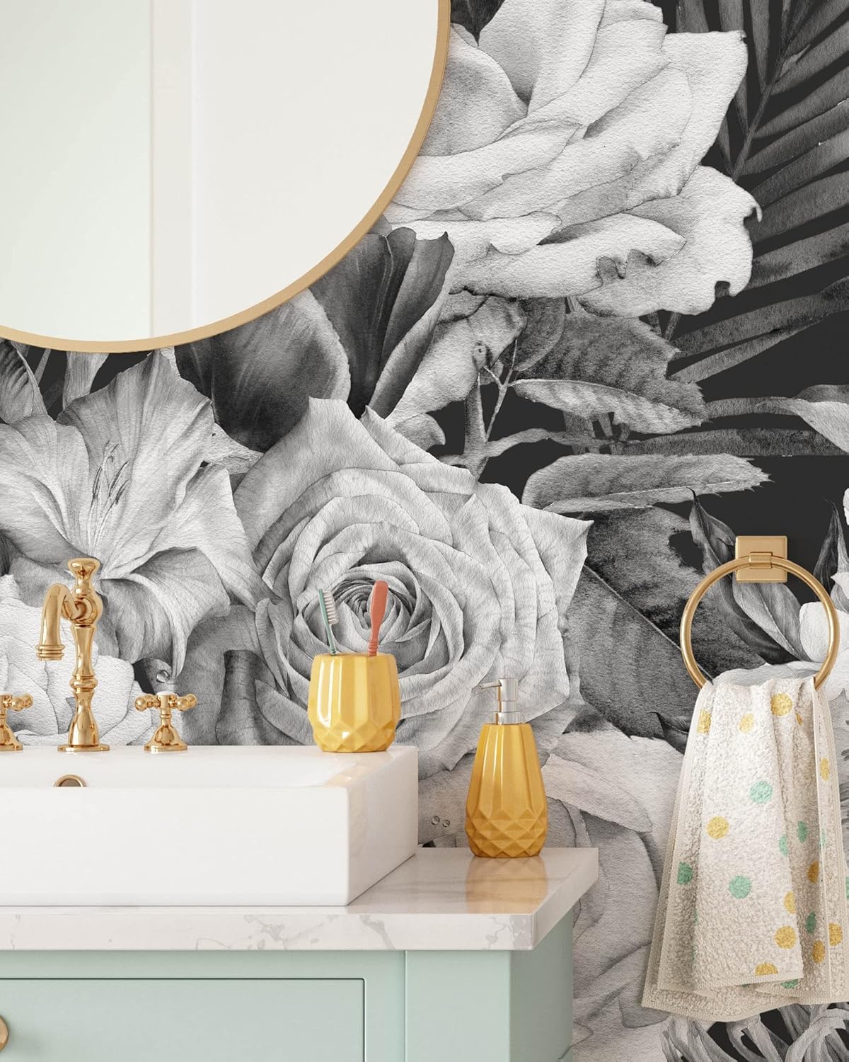 Black and White Roses Wallpaper | Removable Self Adhesive Watercolor Wallpaper | Floral Peel and Stick Wallpaper (1 roll 24" W x 96" H)