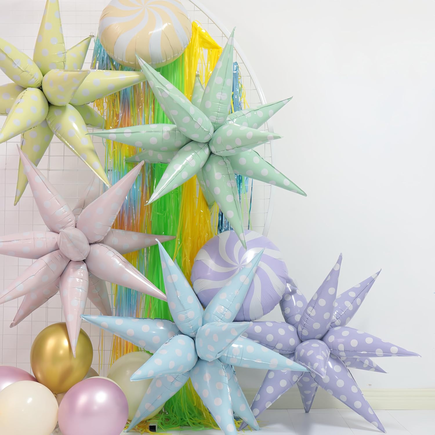 2Pcs Purple Macaron Polka Dot Explosion Pointed Star Foil Balloons/Candy Color Balloon for Christmas, Candyland Party, Baby Shower, Unicorn Birthday, Easter/Rainbow Candy Themed Party Decorations
