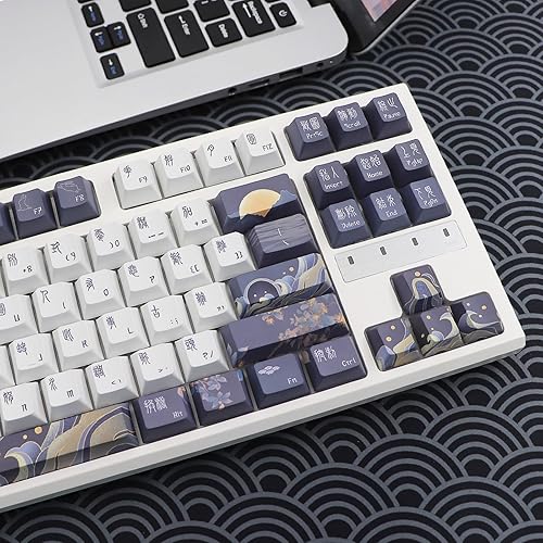 Miniatura 5 de JSJT Teclas PBT 136 Teclas Perfil Cherry Juego de Teclas Temáticas de Chang'e y Conejo Teclas de Estilo Antiguo Azul Zang Teclas Personalizadas