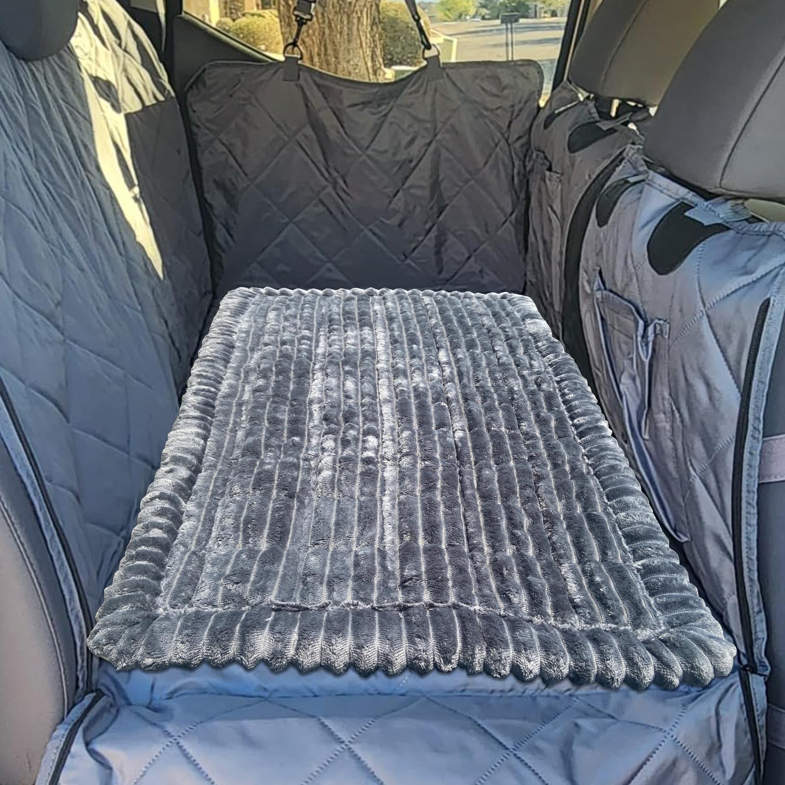 Dog Bed Mat for Car Backseat Extender, Non-Slip Pet Bed Mat for Car Back Seat Protector Cover, Furry Dog Couch Cover, Washable Travel Dogs Bed for Cars, SUVs, Sedans. (51" x 24") (Dark Grey, M) - image 6