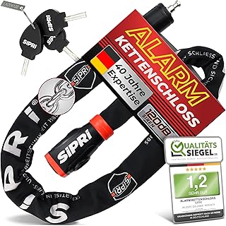 SIPRI® Fahrradschloss mit Alarm 120 dB | Kettenschloss Fahrradschloss hohe Sicherheit für E-Bike, E-Scooter & Motorrad | 8 mm Stahl, wetterfest, robust & langlebiges Schloss mit Schlüssel