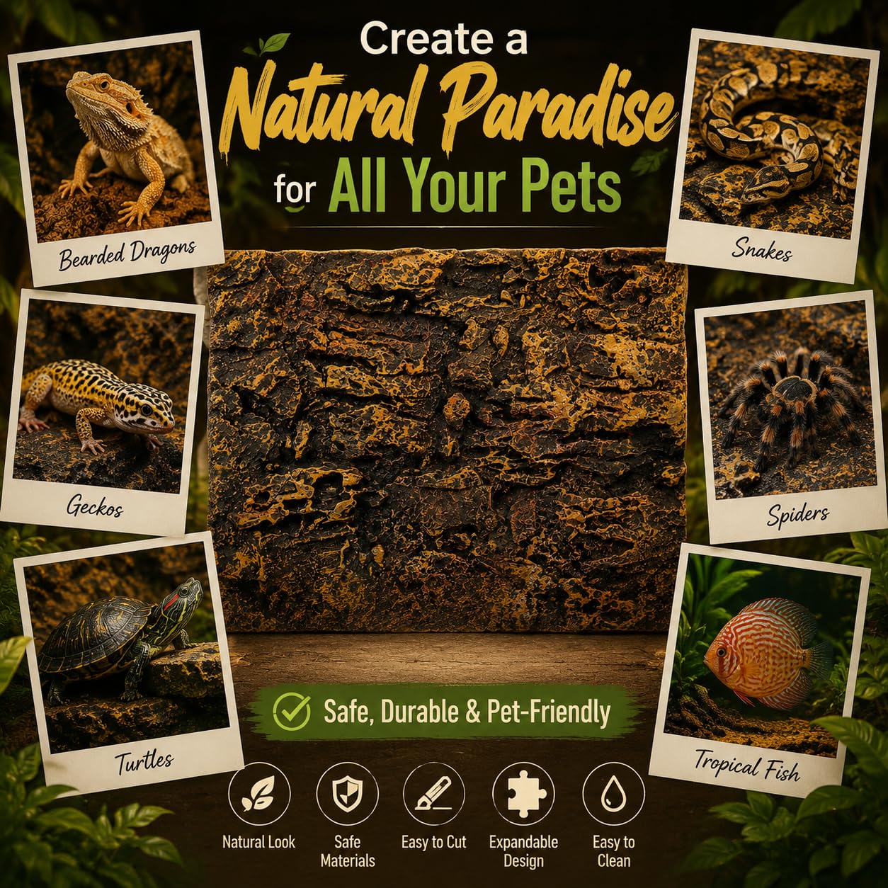 Toddmomy Toile de fond 3D pour terrarium de reptiles - Toile de fond décorative pour terrarium barbu, lézard, gecko, araignée, caméléon, tortue, poisson