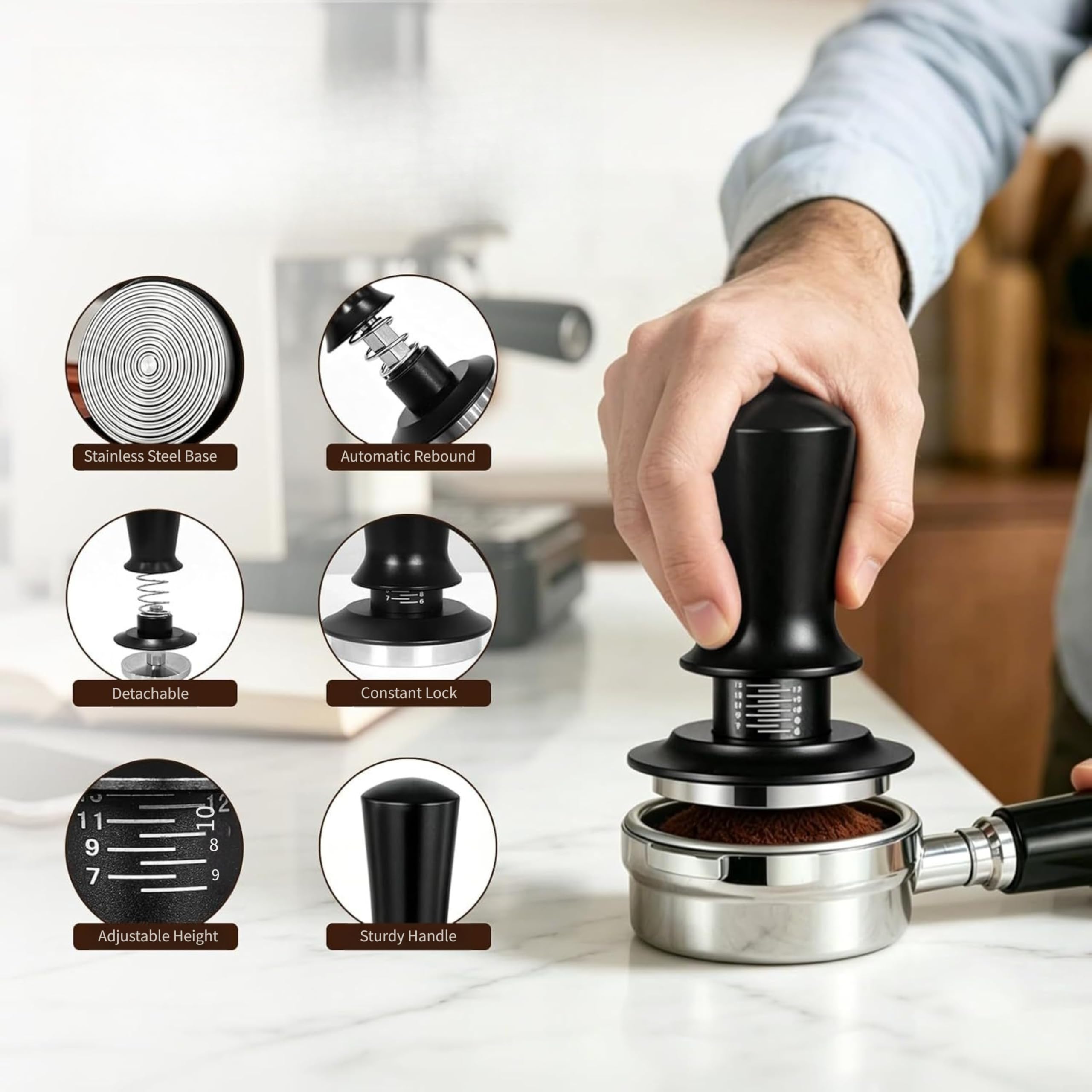51mm 7-tlg Kaffeezubehör Set Tamper Station Dosing Ring