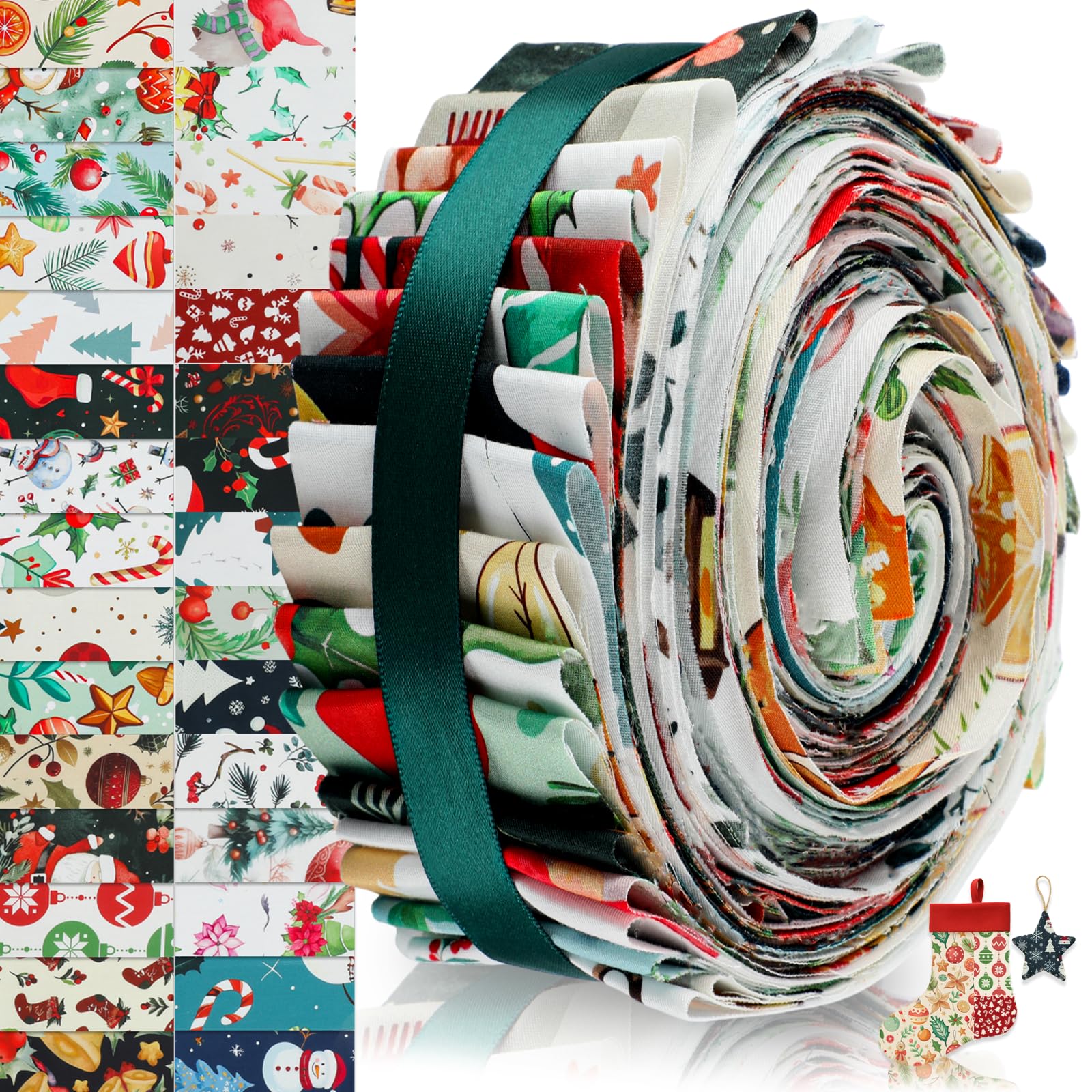 Tatuo 60 Pcs Jelly Fabric for Quilting 100% Cotton Roll Quilting Fabric 2.56 x 40 Inch Precut Strips for Sewing Assorted Floral Prints(Winter)