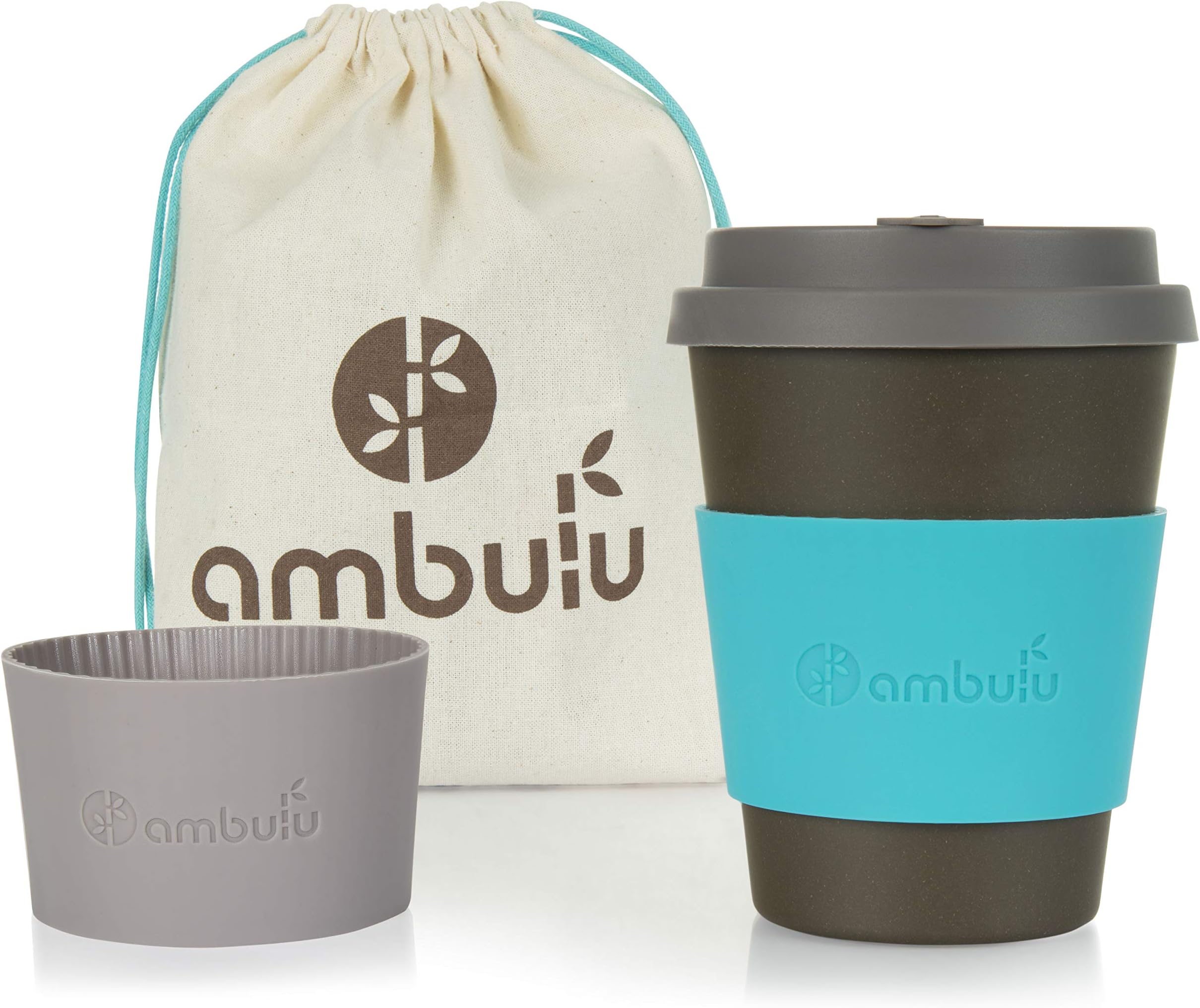 Reusable Coffee Cup for Travel To Go 2oz | Portable Bamboo Mug with Lid, 2 Sleeves, Carry Bag | Plastic and BPA Free | Dishwasher Safe Eco Cups 350ml