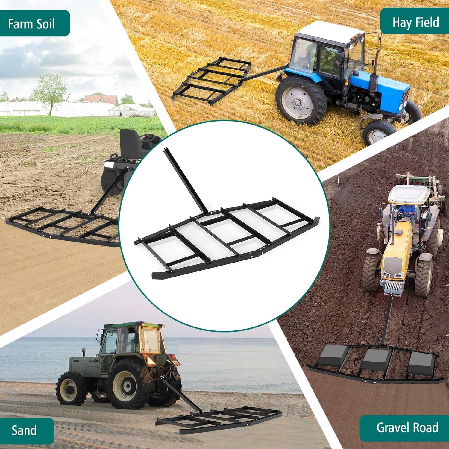 DREAMADE Driveway Drag Harrow, Tow Behind Drag Harrow with Powder-Coated Iron, Adjustable Bars Multi-Part Reinforced Design, Driveway Drag for ATVs, UTVs, Tractor, Mower, Black (84")