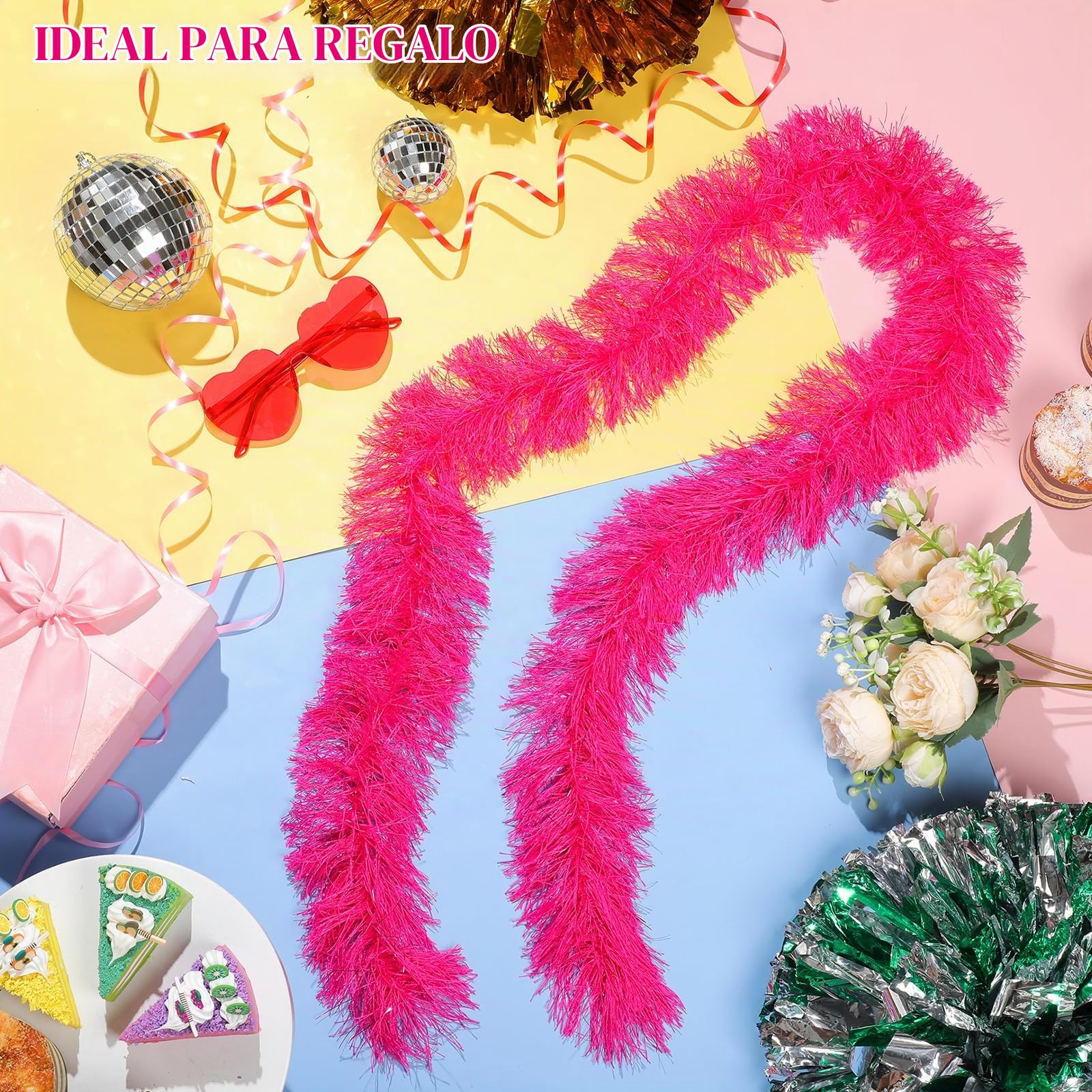 Sinmoe 16 Piezas Set de Boas de Plumas de 150 cm y Gafas de Sol en Forma de Corazón Accesorios de Fiesta para Suministros Bodas Disfraces Baile Cosplay Carnaval