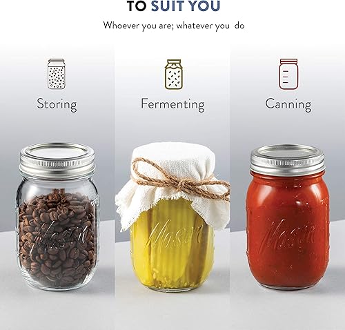 Miniatura 8 de Paksh Novelty Tarros Mason con tapas y sellador, paquete de 5 tarros de vidrio de boca regular de 16 onzas, recipiente de almacenamiento de