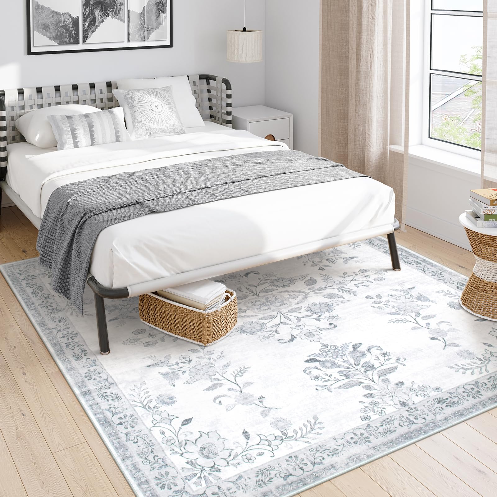 ペルシャ風絨毯 ラグ マット ライトグレー