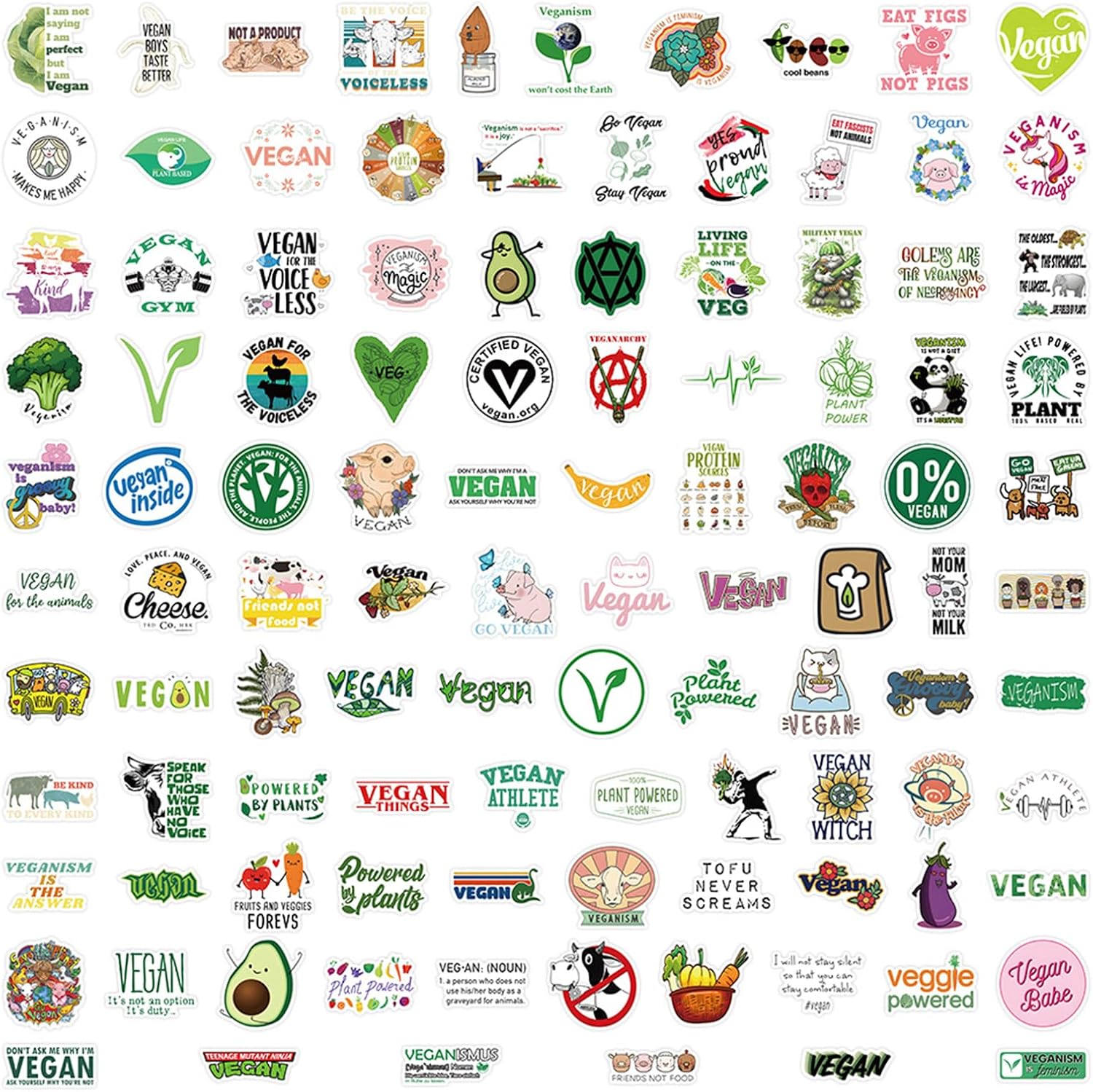 105Pcs Vegan Stickers for Water Bottle and Laptop - Plant-Based Party Favors & Decorations, Waterproof Vinyl Veganism Decals, Vegan Lifestyle and Food Stickers Laptop Decals (Vegetarian) image 2