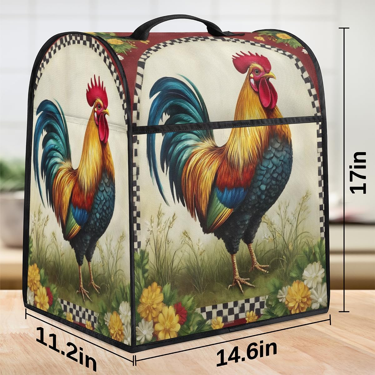 Kitchen Aid Mixer Dust Cover - Dust Cover for Stand Mixer Coffee Maker with Top Handle and Pockets Protective Covers Large for Extra Accessories 6-8 Quarts(Rooster)