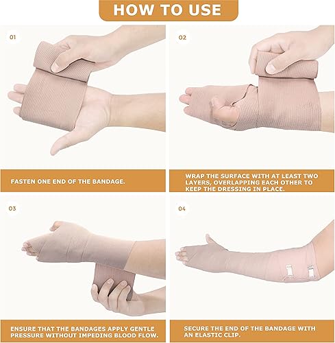 Miniatura 5 de D&H Medical Vendaje elástico  Paquete de 8 rollos de vendaje de compresión premium + 8 clips adicionales  4 rollos de cada tamaño (4 pulgadas x 5