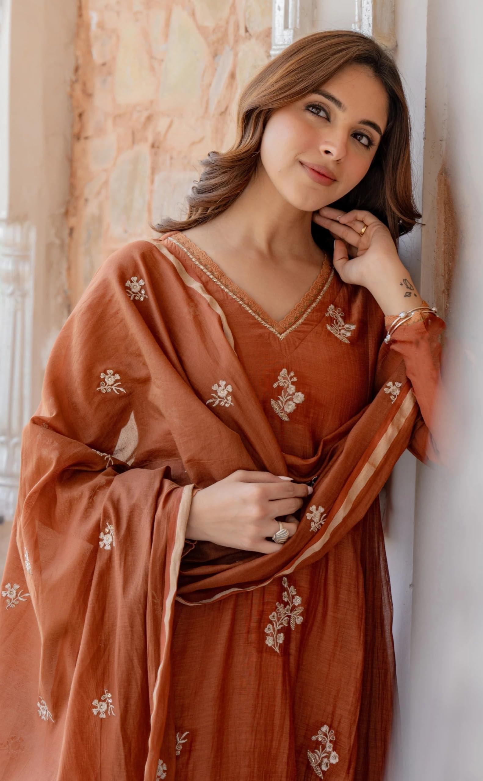 HSD Indisches Anarkali-Anzug-Set für Damen, ethnisch, bestickt, lang, ausgestellt, Kurti mit Dupatta und Hose