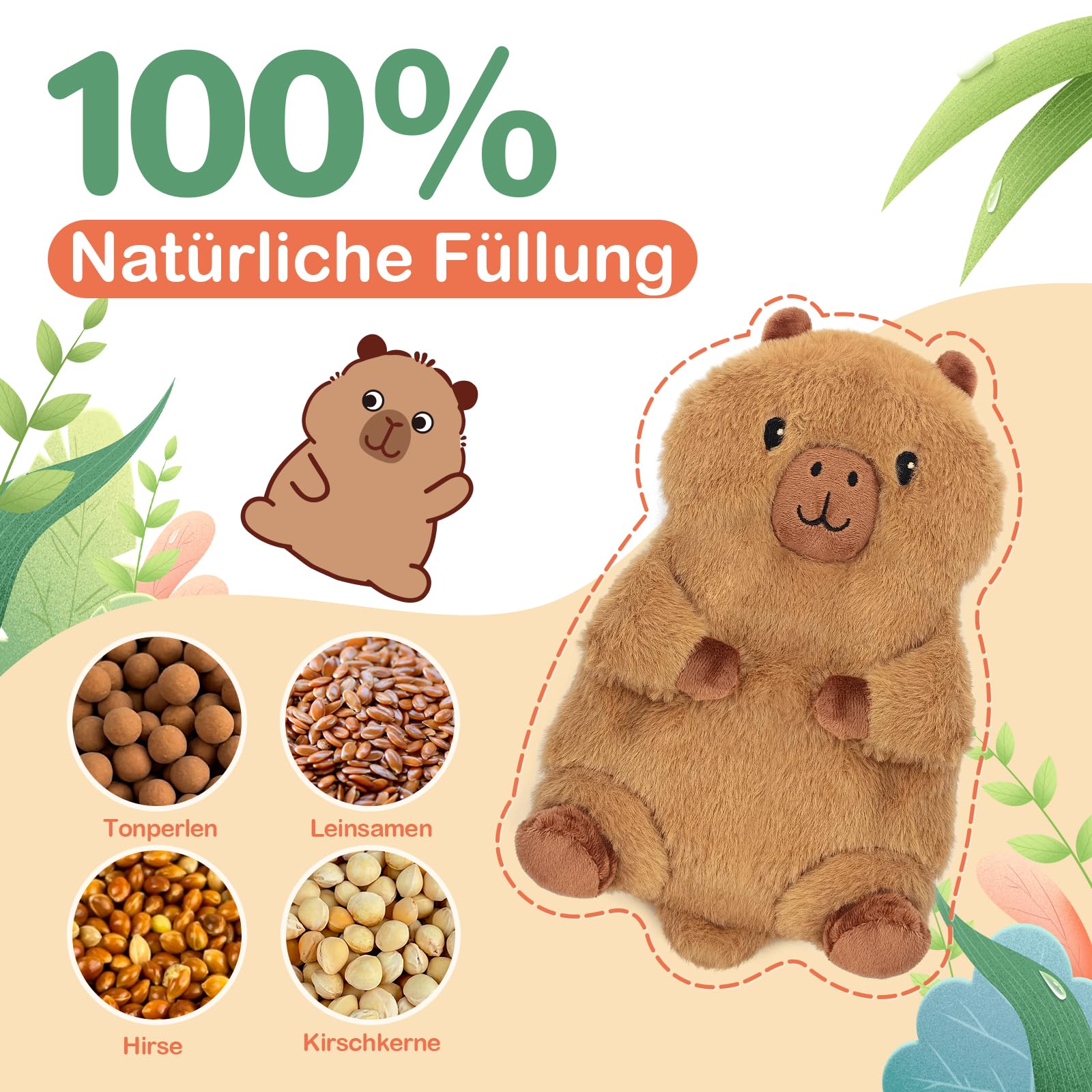 AROMA SEASON Wärmetier Plüsch Capybara Mikrowelle-Wärmekissen Kuscheltier Körnerkissen Stofftier