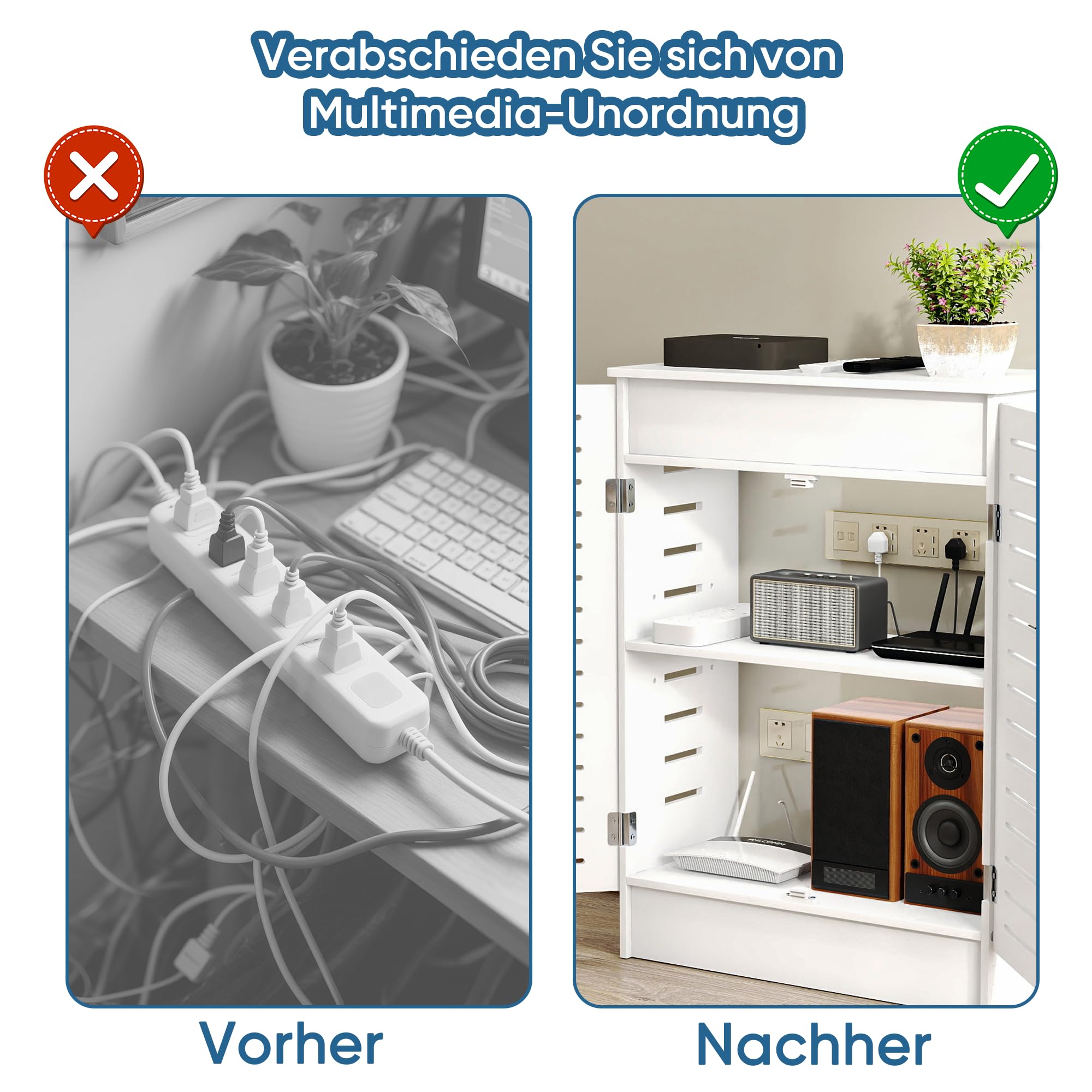 MYOYAY WLAN Router Aufbewahrungsschrank, Holz Platte Router Regalkastenschrank, Belüfteter Routerkasten, Modem Kabelmanagement Box, Router Abdeckung für Das Wohnzimmer Im Schlafzimmer Zu Hause