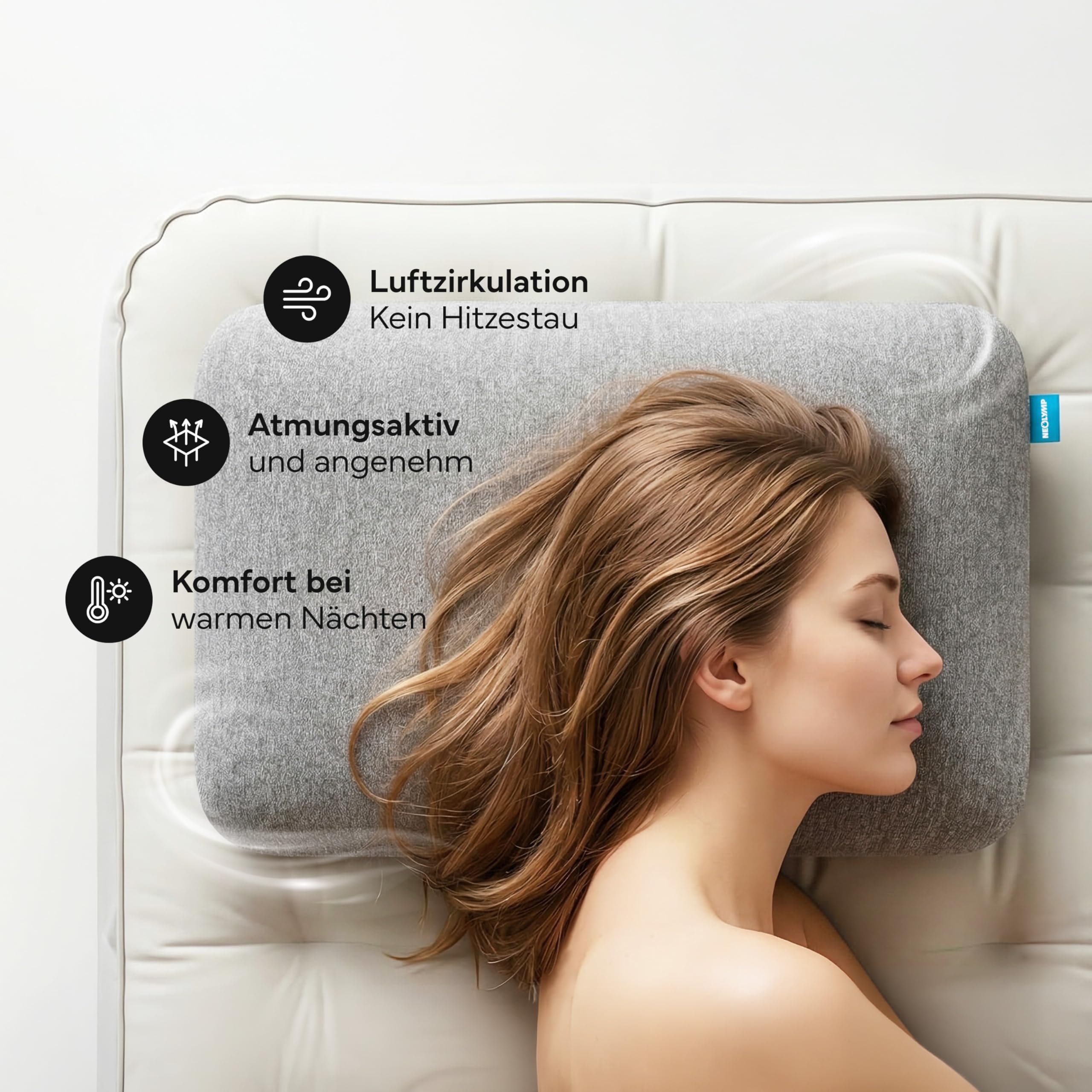 NEOLYMP Reisekissen Memory Foam 50x30x10 cm - kompaktes ergonomisches Kissen atmungsaktiv & waschbar mit Tragetasche - Camping Kissen & Flugzeug Kissen fürs Reiseformat (Reisekissen)