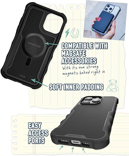 Miniatura 3 de Smartish Funda magnética protectora para iPhone 15 Pro, Gripzilla compatible con MagSafe, resistente y resistente, funda blindada de agarre