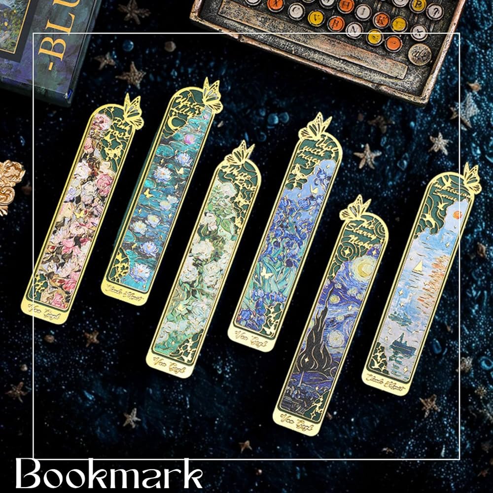 Amazon | ADOSSY しおり セット 金属製 絵画 モチーフ 読書