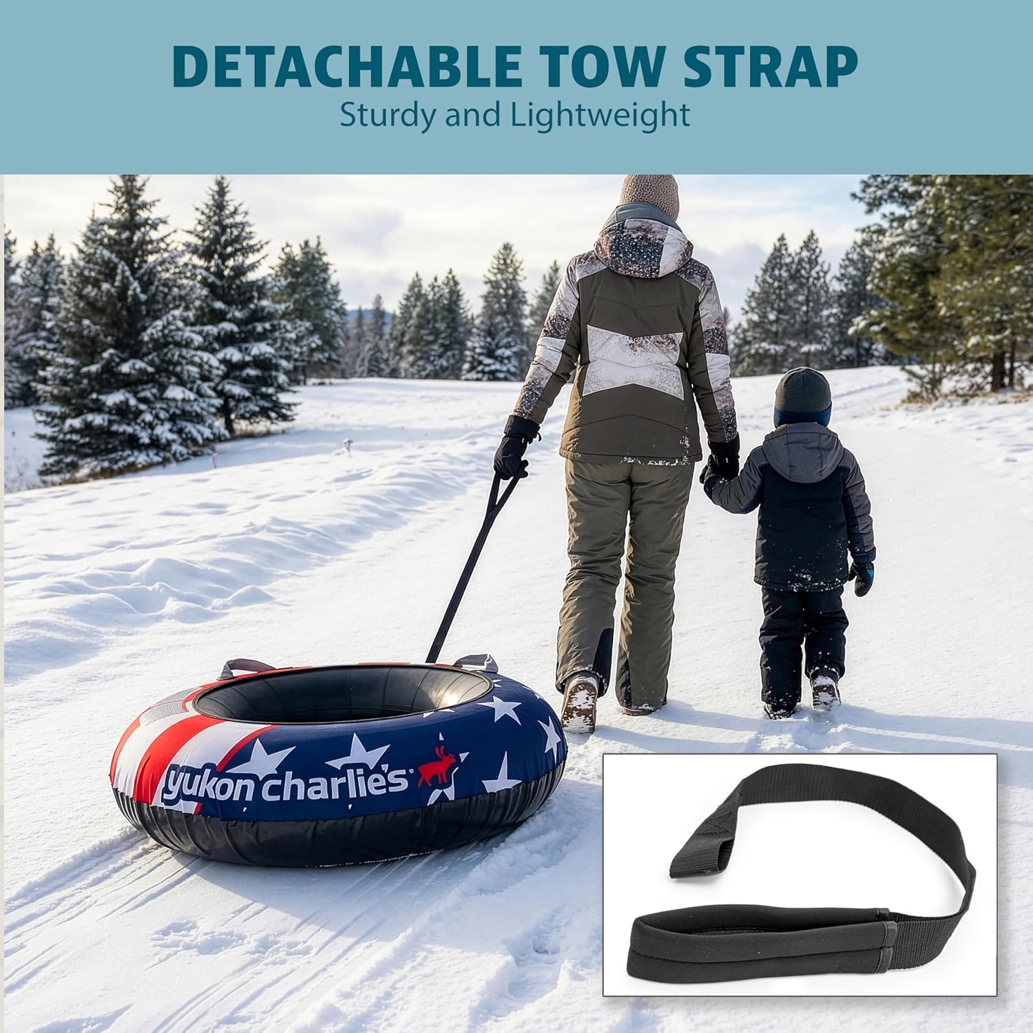 Yukon Charlie's Inflatable Snow Tube 46” – Heavy-Duty Snow Sled with Polyester Cover, Slick PVC Bottom, and Foam Handles – Perfect for Kids Ages 7+